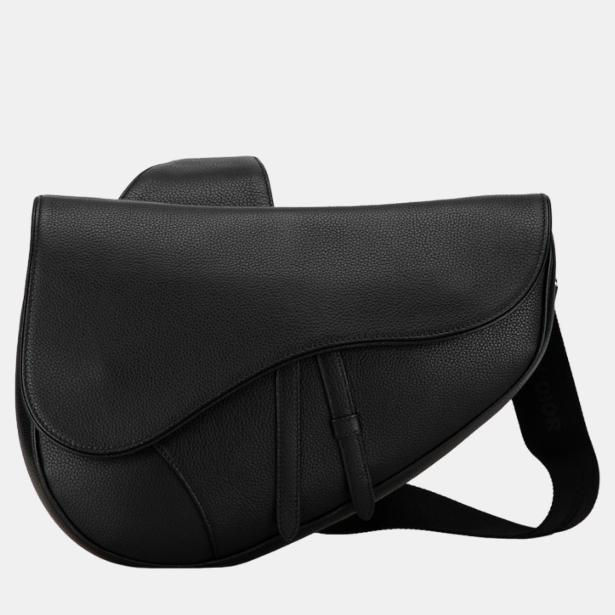 Dior black leather saddle bag