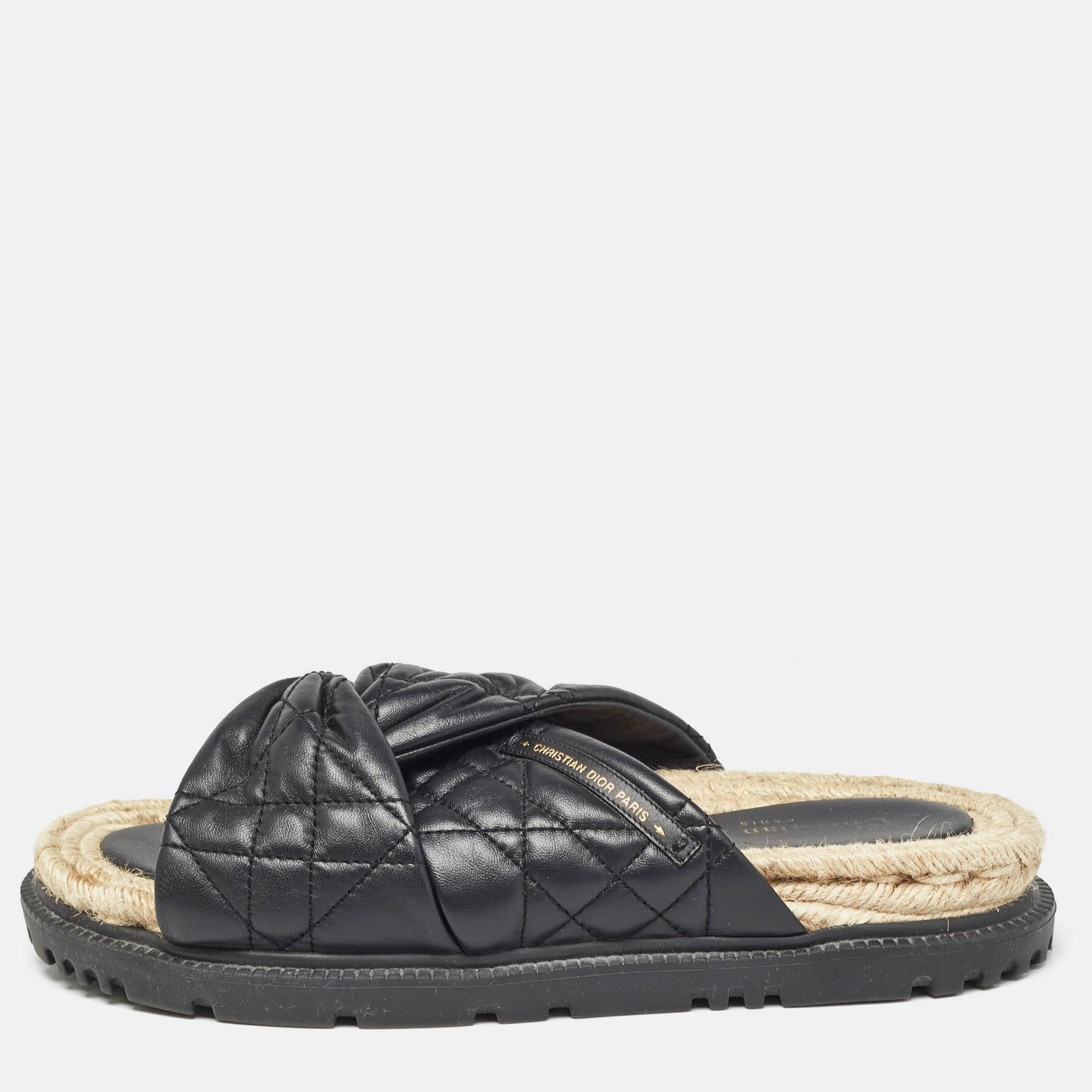 Dior black cannage leather d-twist espadrille sandals size 40