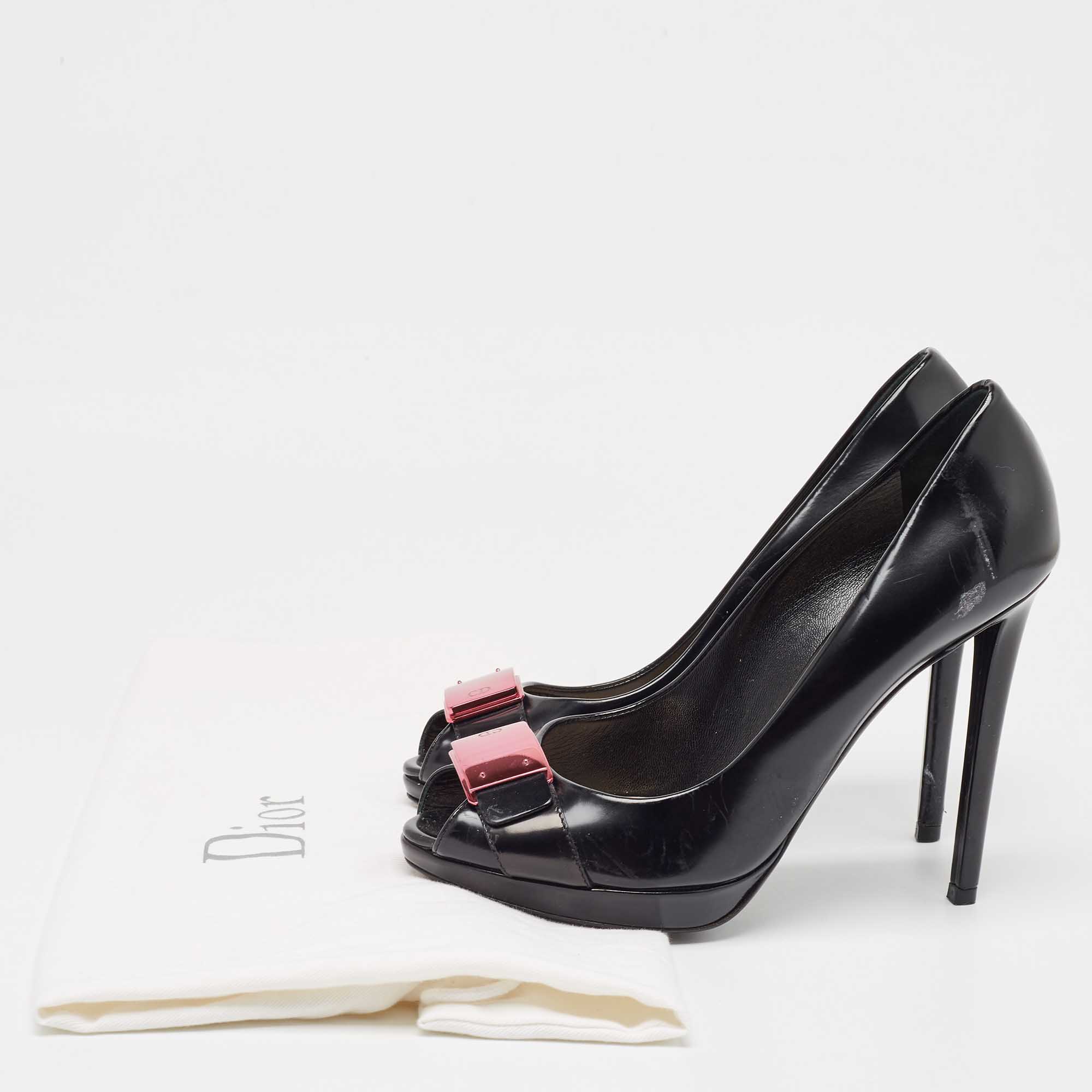 Dior Black Leather Peep Toe Platform Pumps Size 39.5