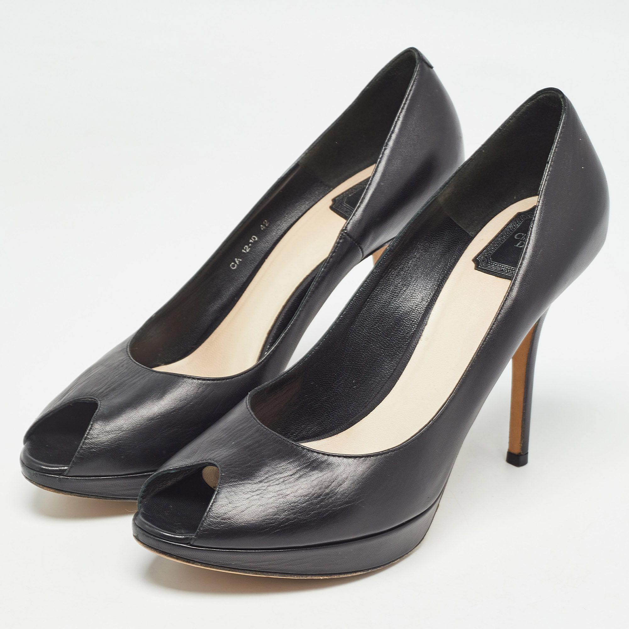 Dior Black Leather Miss Dior Platform Peep Toe Pumps Size 42