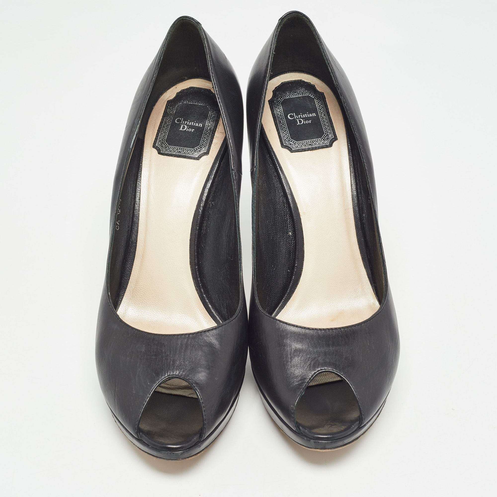 Dior Black Leather Miss Dior Platform Peep Toe Pumps Size 42