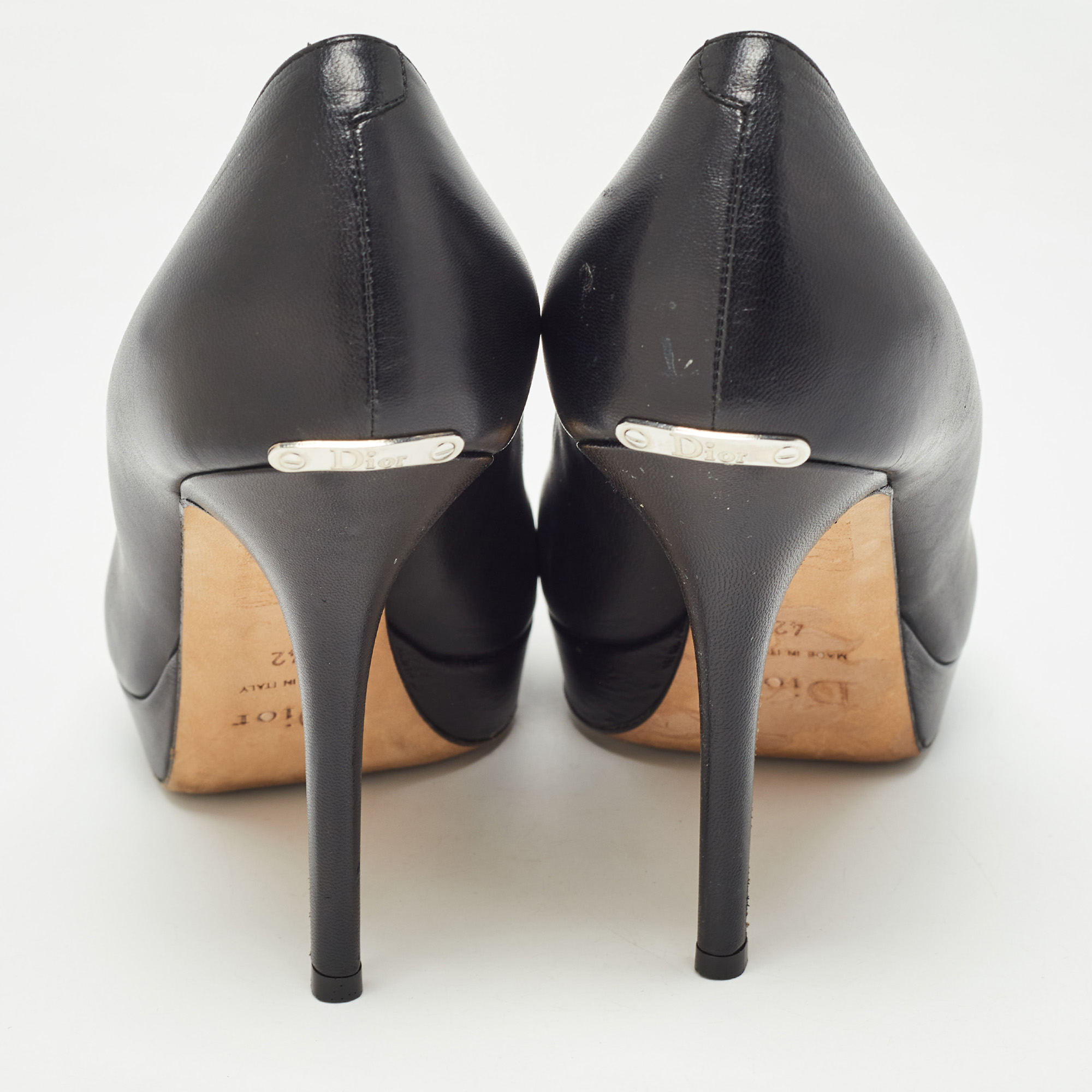 Dior Black Leather Miss Dior Platform Peep Toe Pumps Size 42