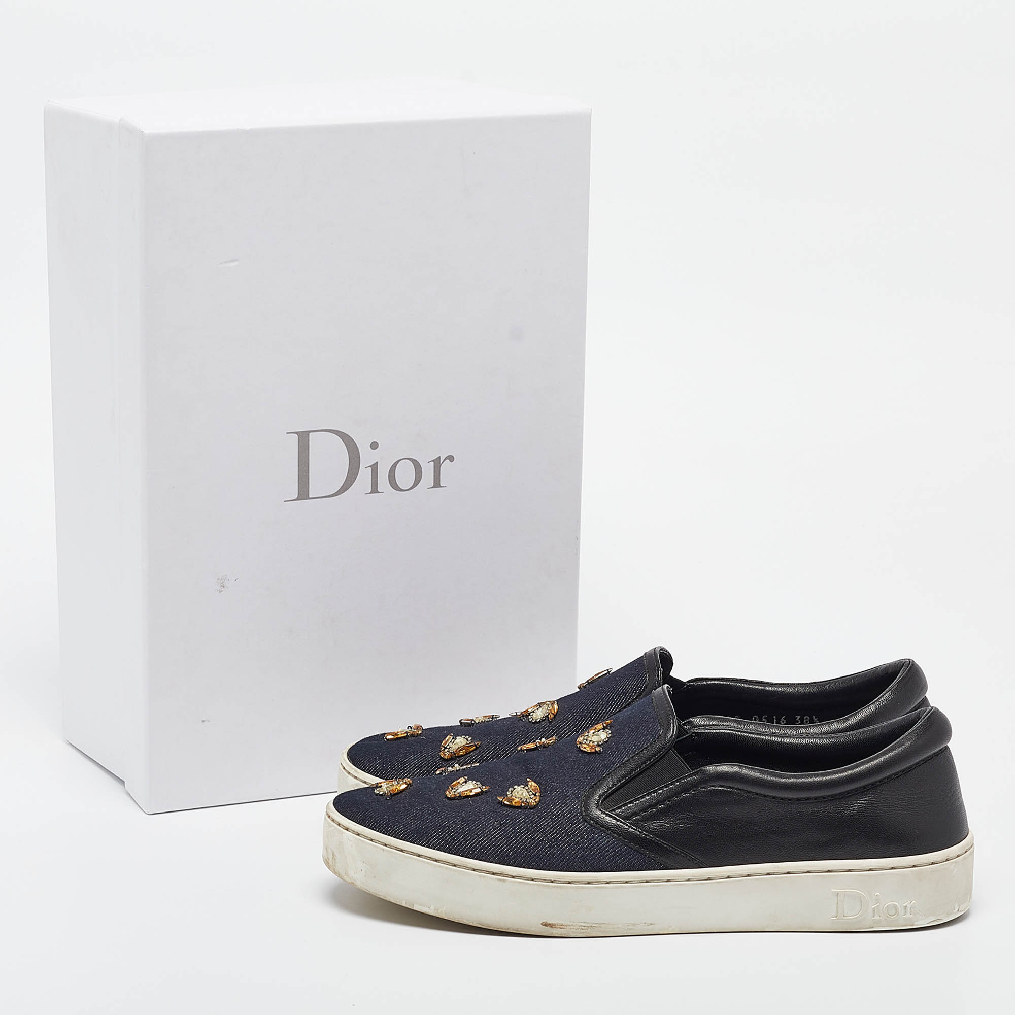 Dior Navy Blue/Black Denim And Leather Dior Happy Sneakers Size 38.5