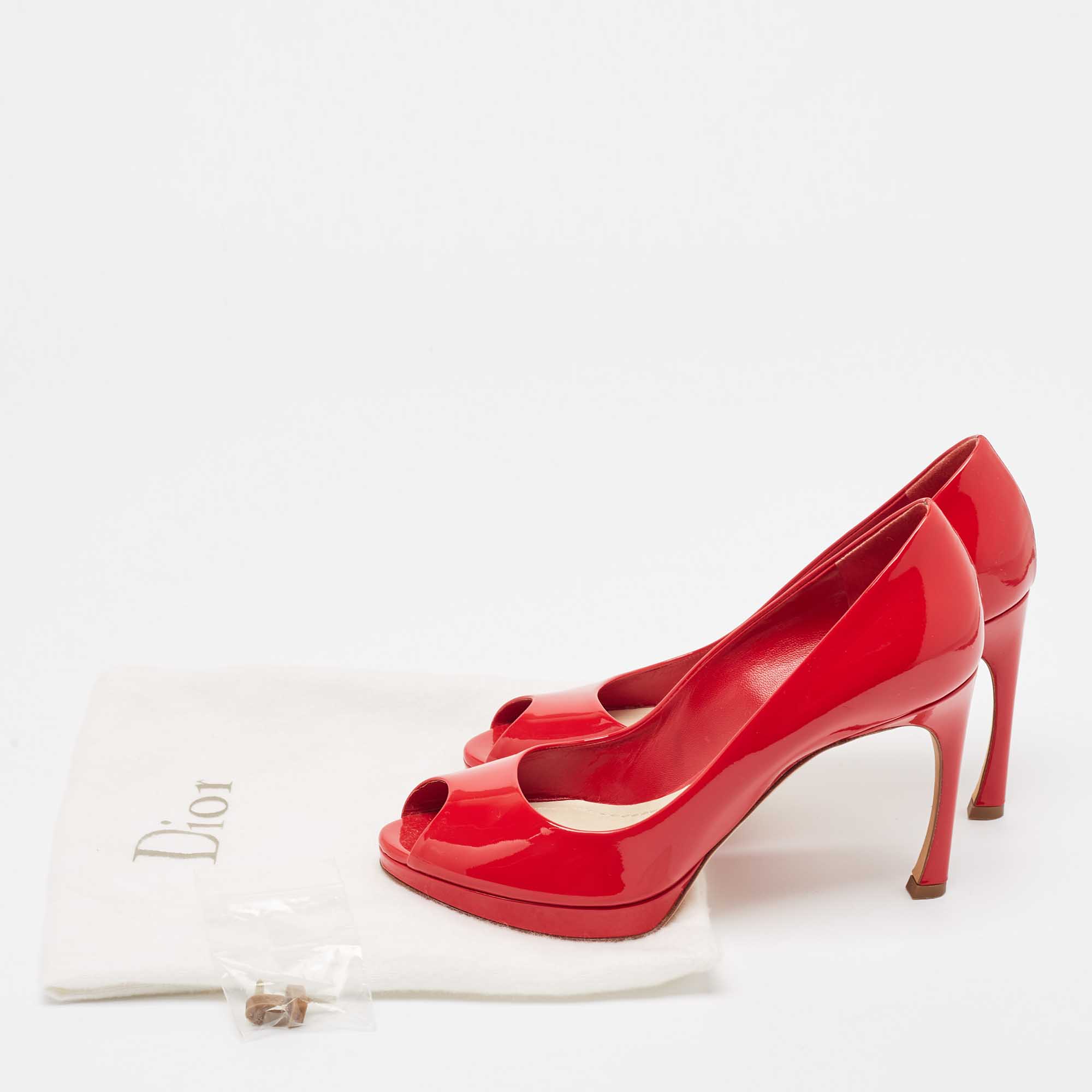 Dior Red Patent Leather Peep Toe Platform Pumps Size 37