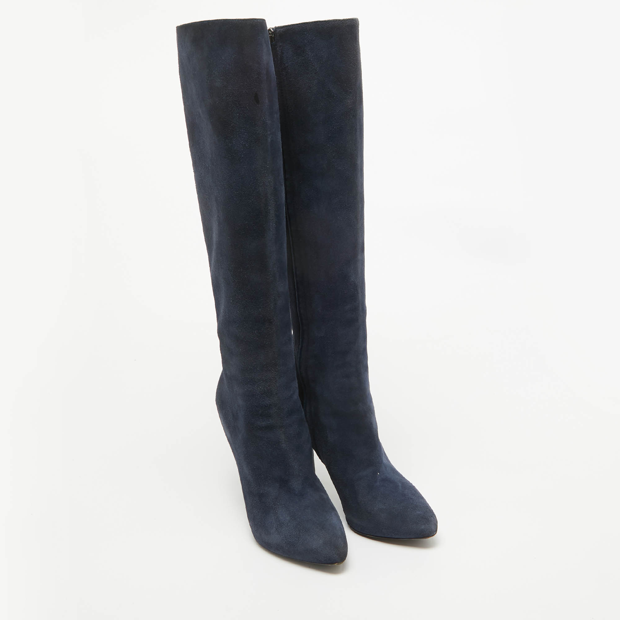 Dior Blue Suede Knee Length Boots Size 37