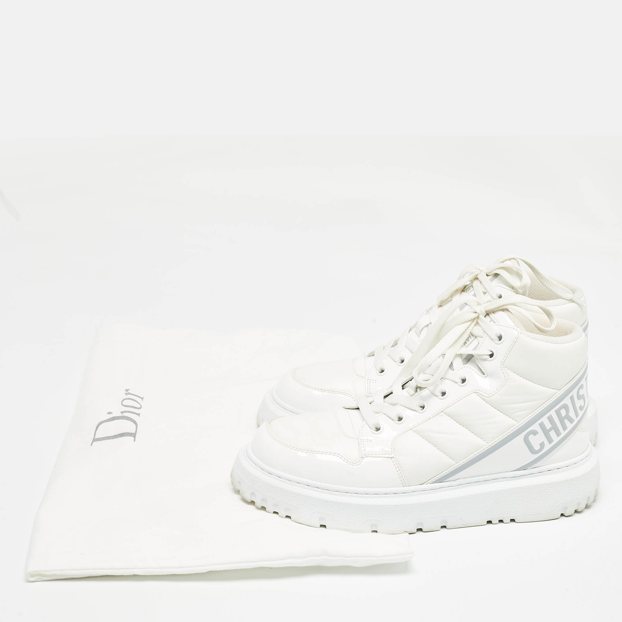 Dior White Mesh And Patent Leather D-Player High Top Sneaker Size 37.5