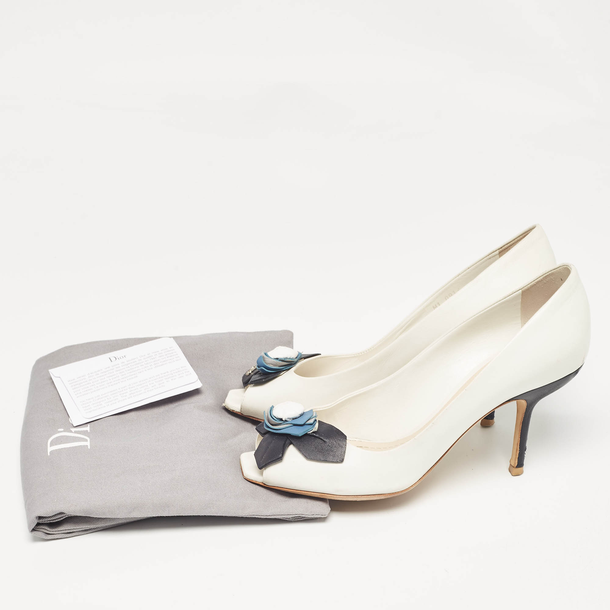 Dior White Leather Flower Applique Peep Toe Pumps Size 37.5