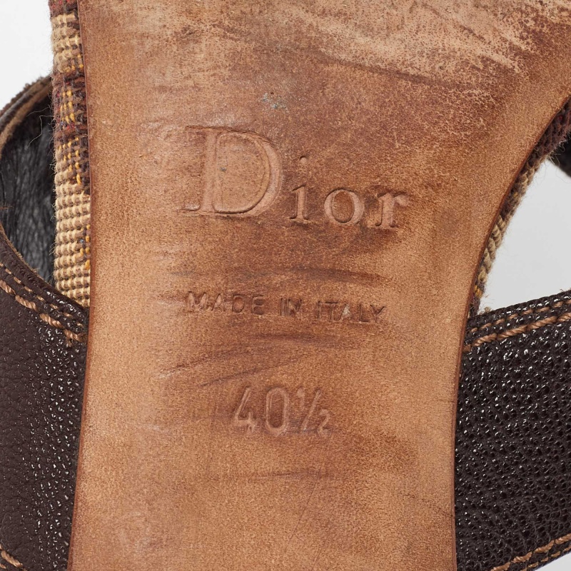 Dior Brown Canvas And Leather Slide Sandals 40.5