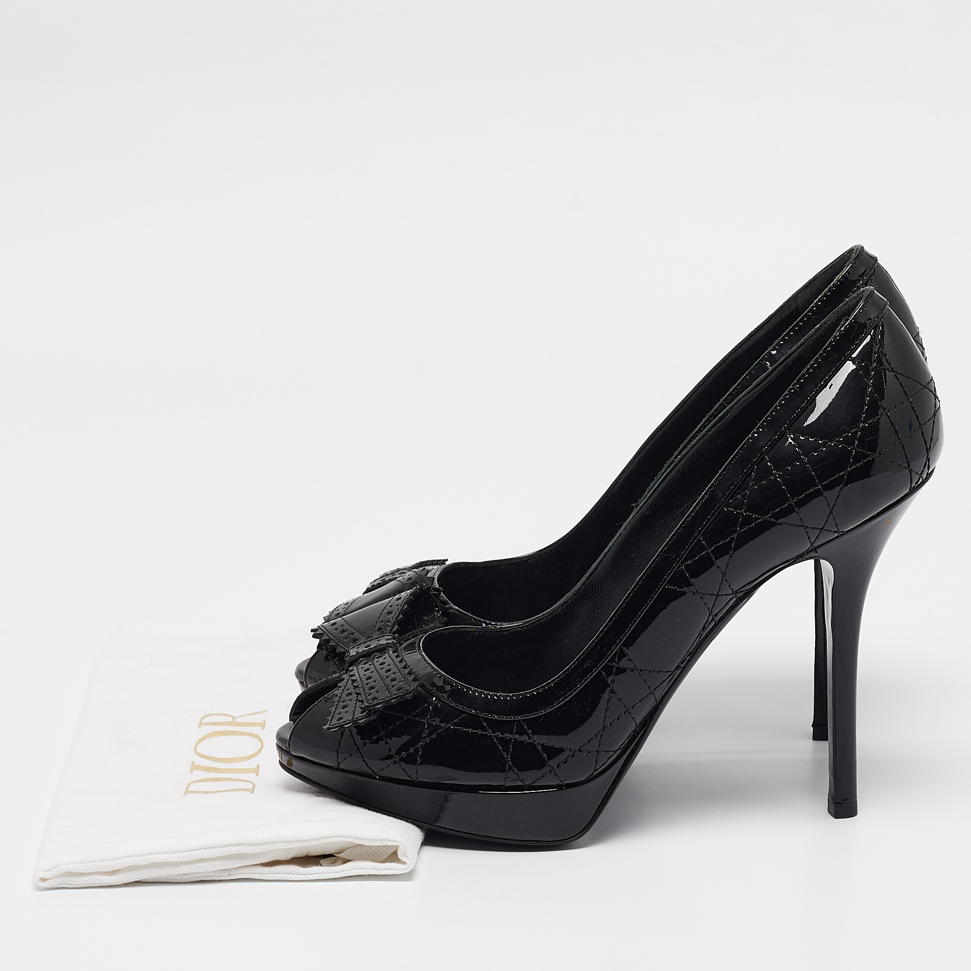 Dior Black Cannage Patent Leather Peep Toe Pumps Size 39.5