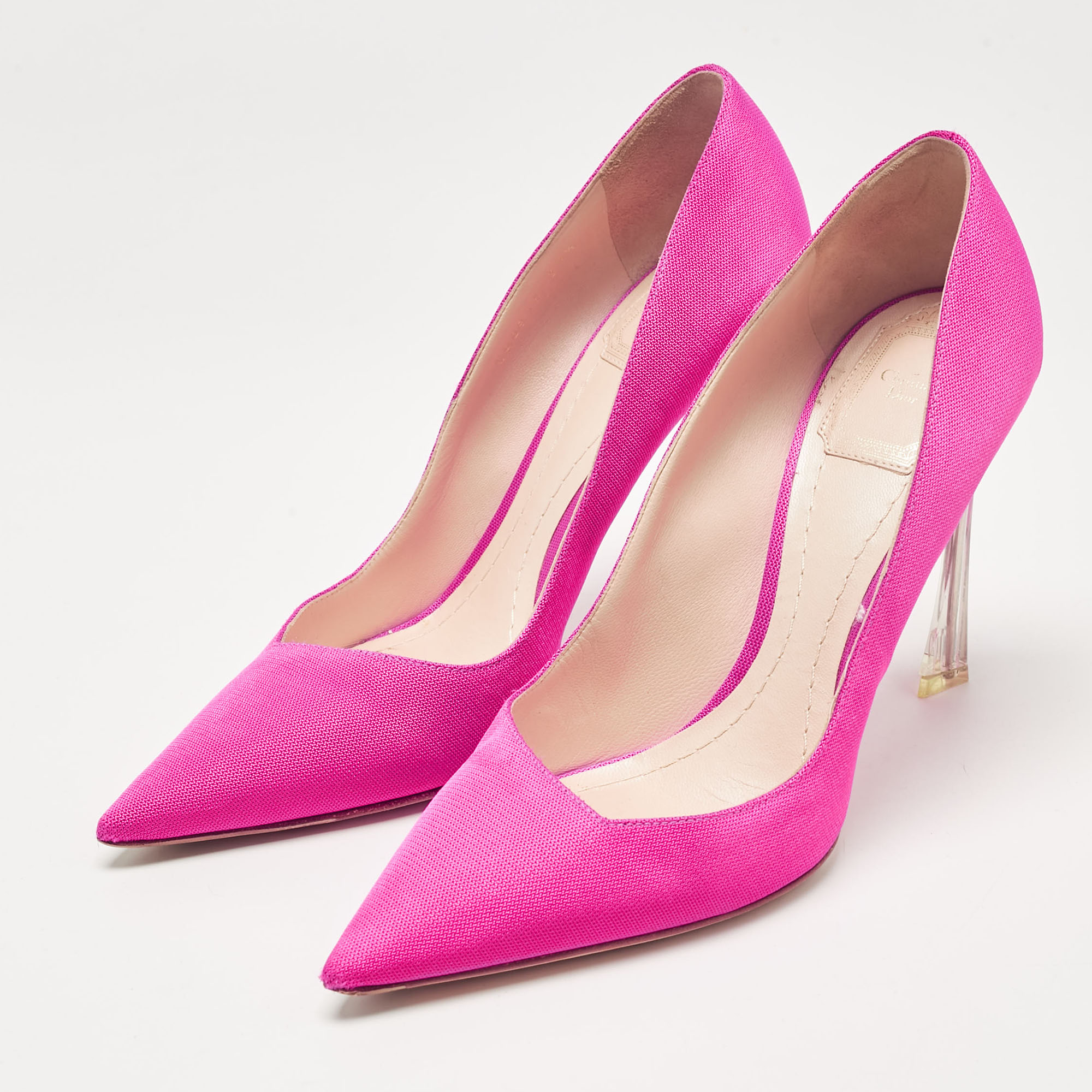 Dior Pink Canvas Pointed Toe Pumps Size 39.5