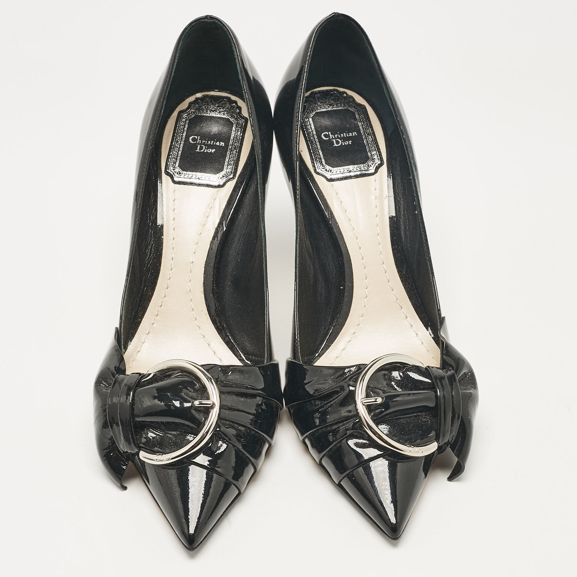 Dior Black Patent Leather Bow Pointed Toe Pumps Size 37