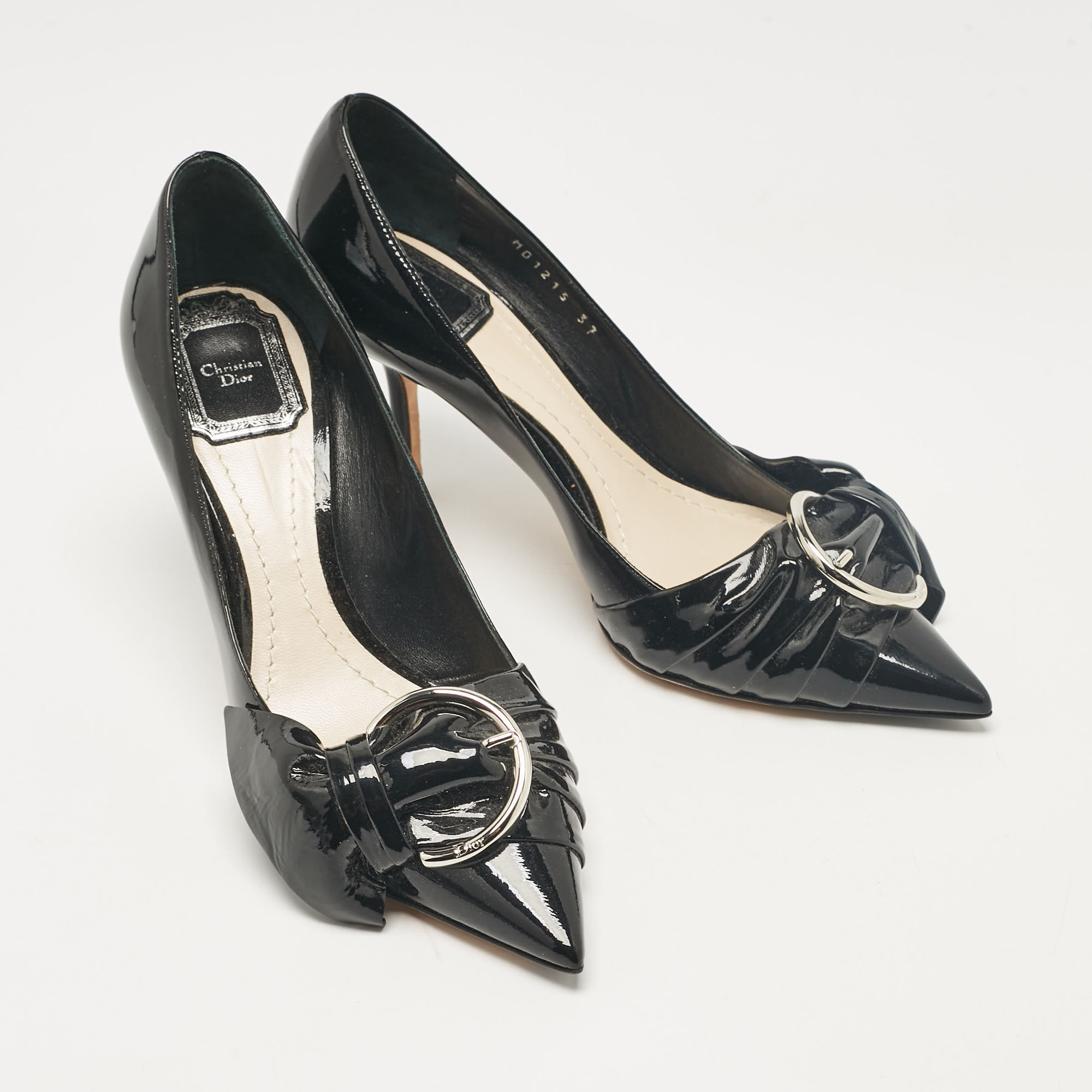 Dior Black Patent Leather Bow Pointed Toe Pumps Size 37