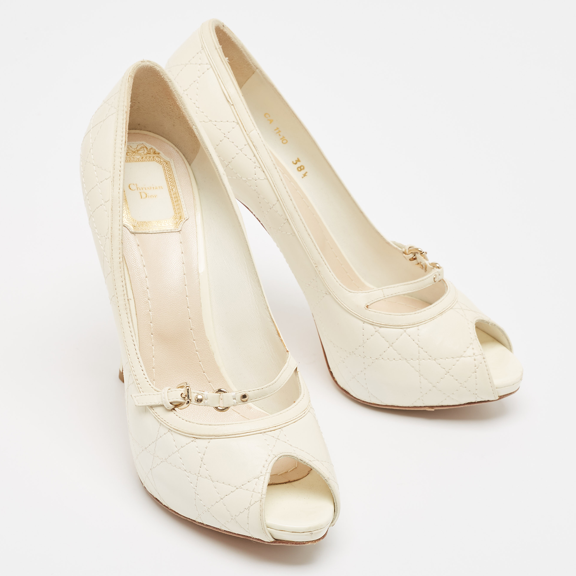 Dior Cream Leather Peep Toe Pumps Size 38.5