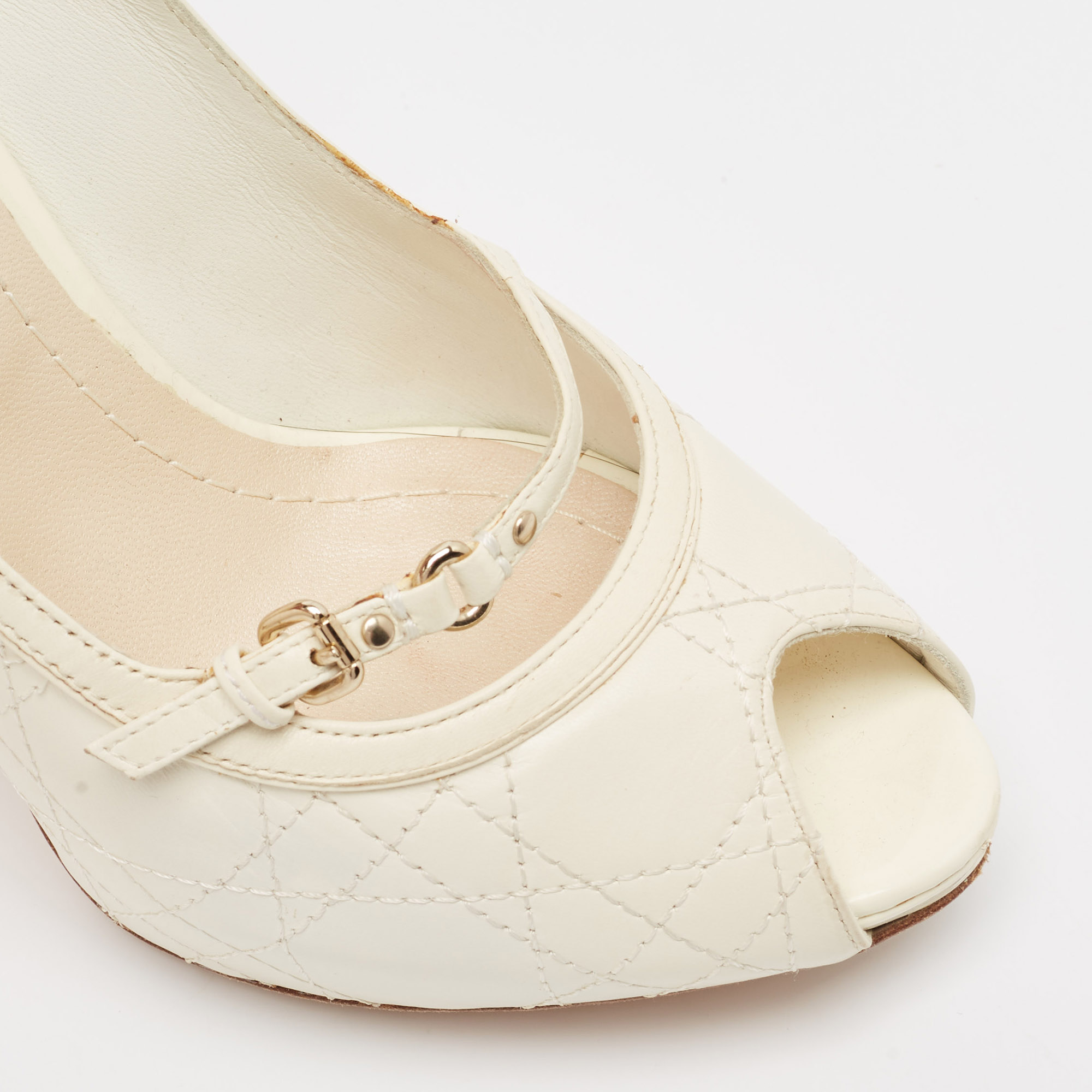 Dior Cream Leather Peep Toe Pumps Size 38.5