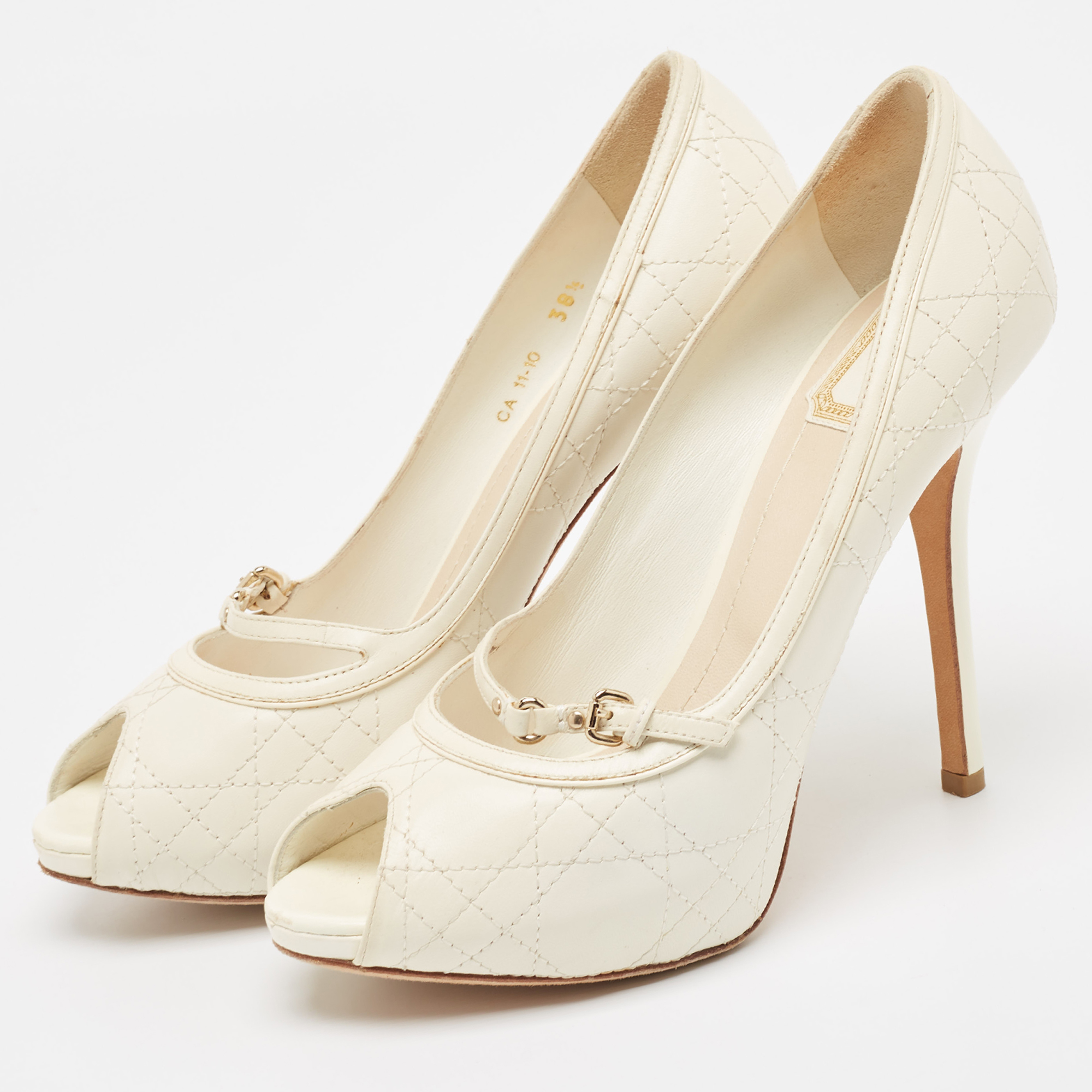 Dior Cream Leather Peep Toe Pumps Size 38.5