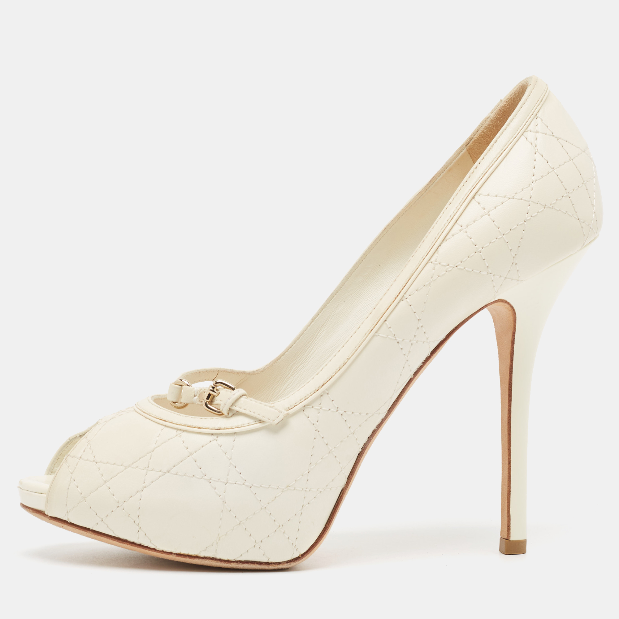 Dior Cream Leather Peep Toe Pumps Size 38.5