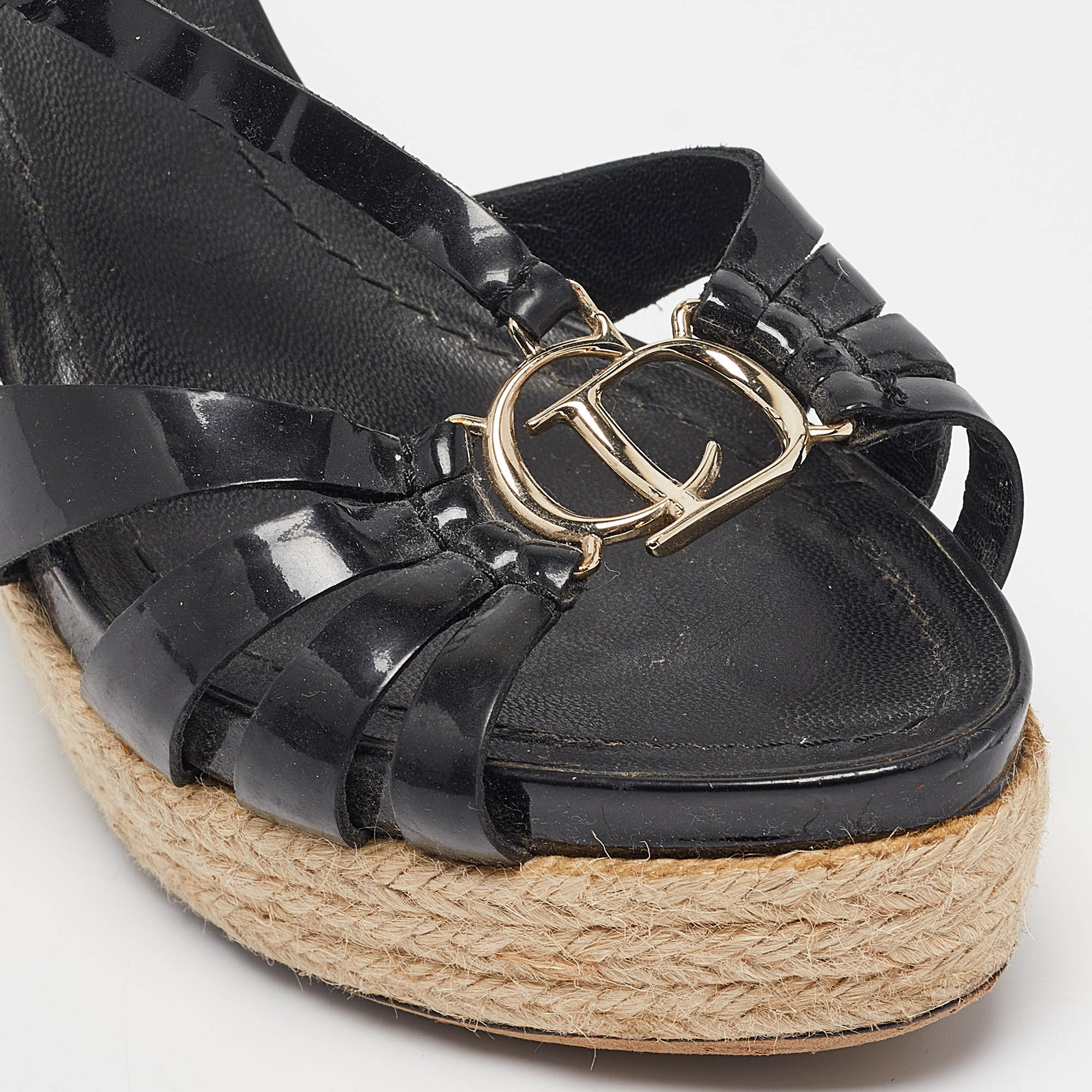 Dior Black Patent Leather Wedge Sandals Size 39