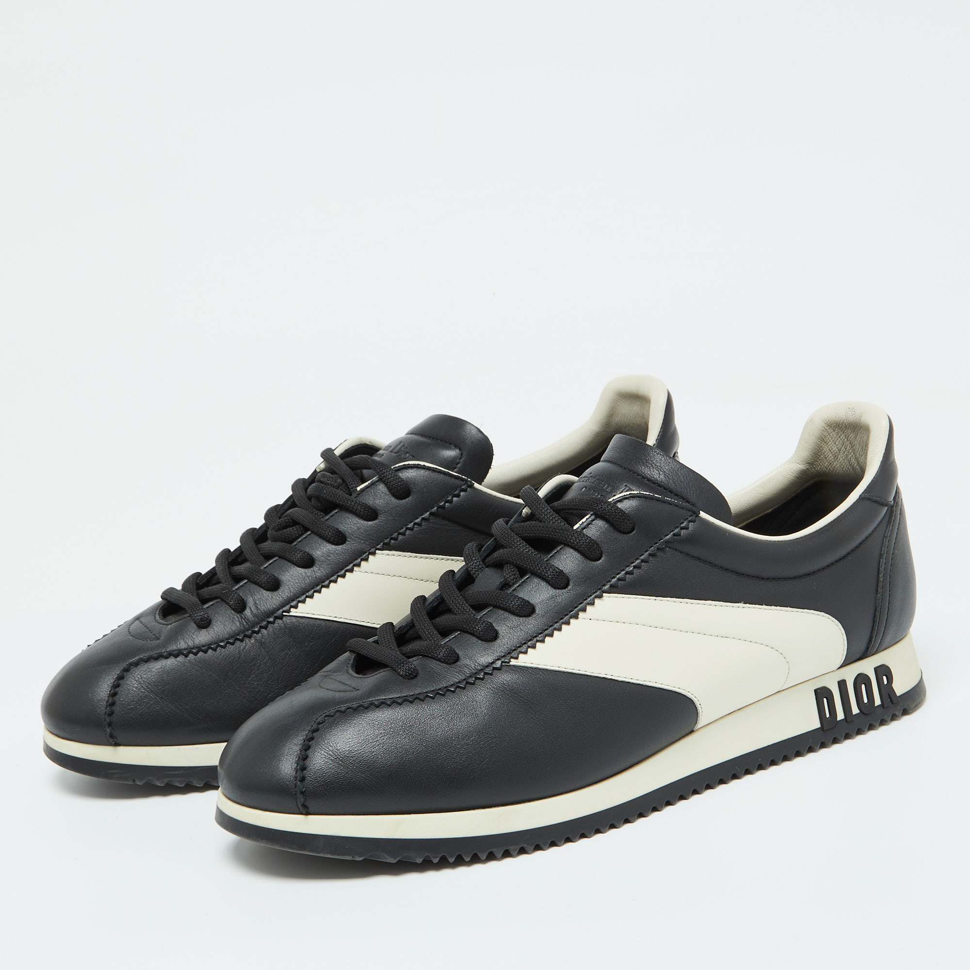 Dior Black/White Leather Diorun Low Top Sneakers Size 40.5