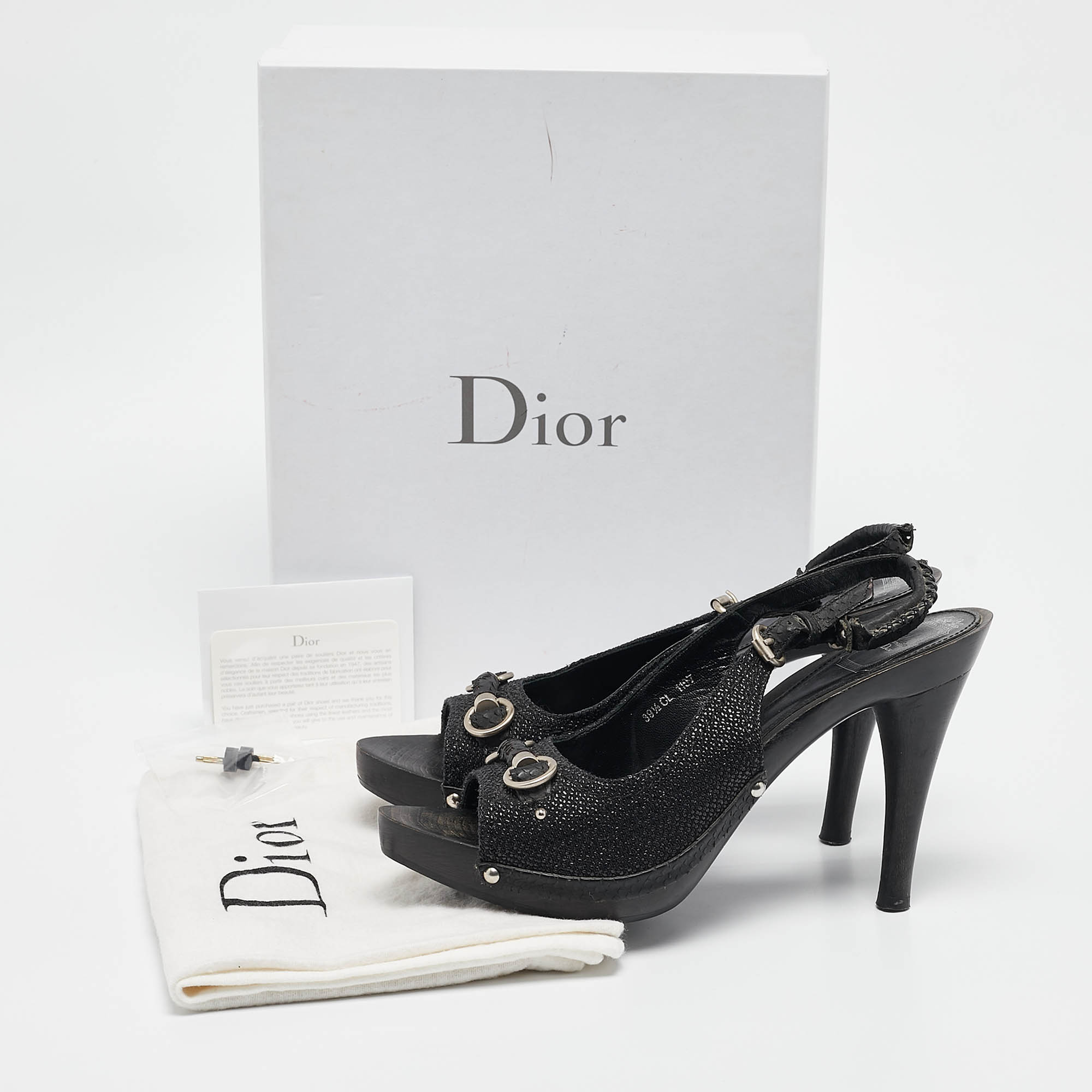 Dior Black Python Embossed Leather And Raffia Ankle Strap Sandals Size 39.5