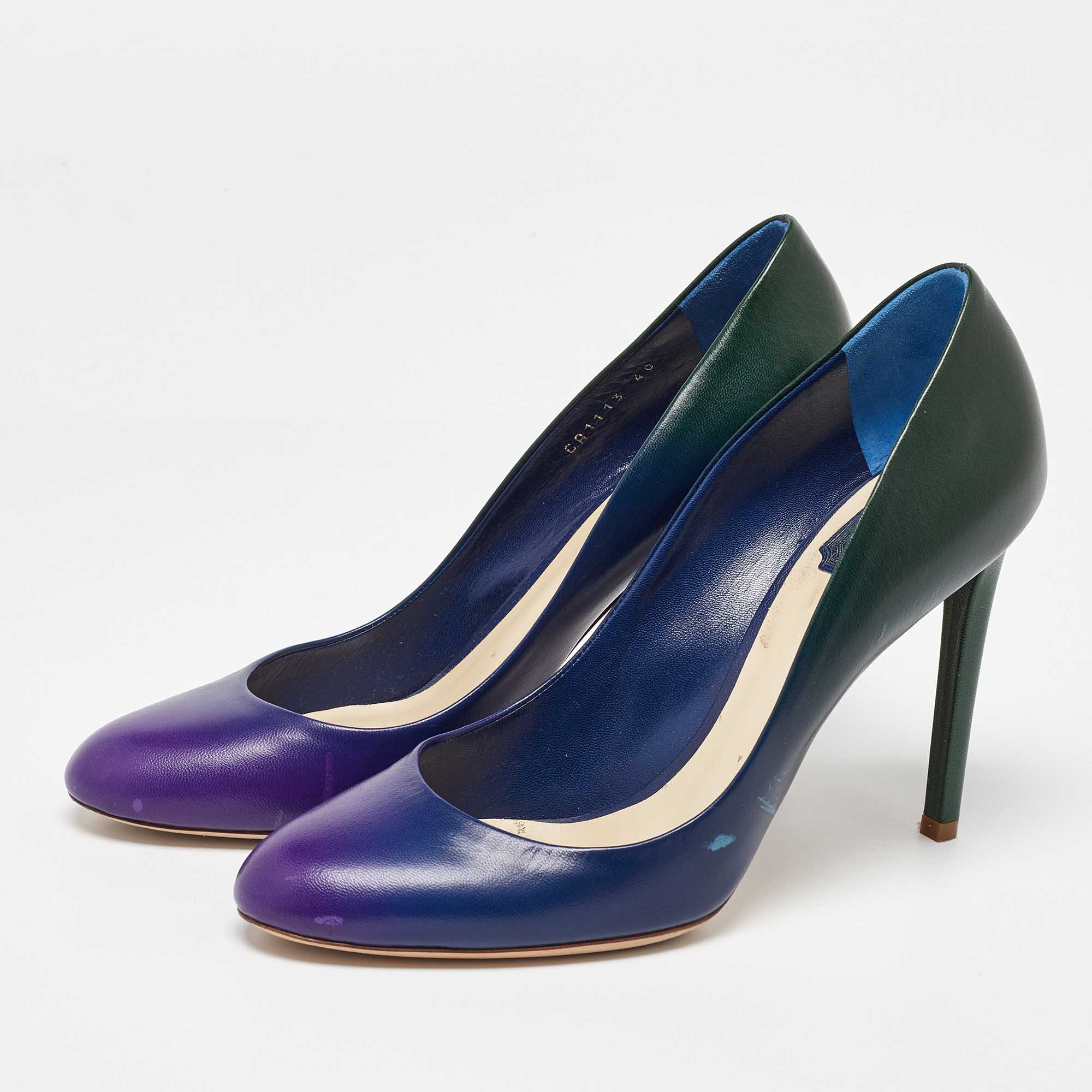 Dior Blue/Green Leather Round Toe Pumps Size 40