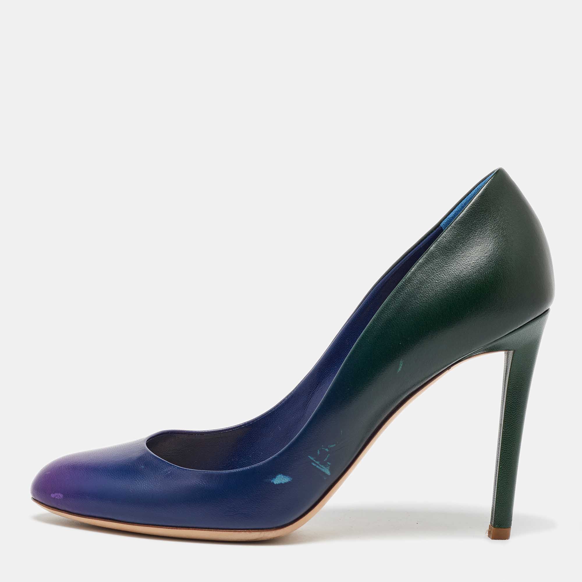 Dior Blue/Green Leather Round Toe Pumps Size 40