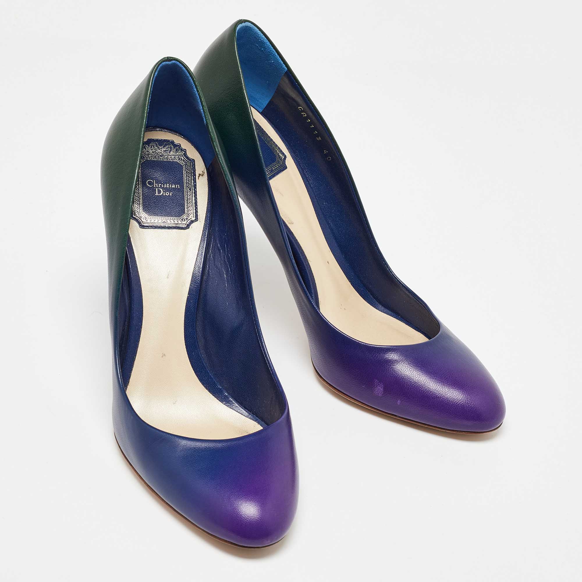 Dior Blue/Green Leather Round Toe Pumps Size 40