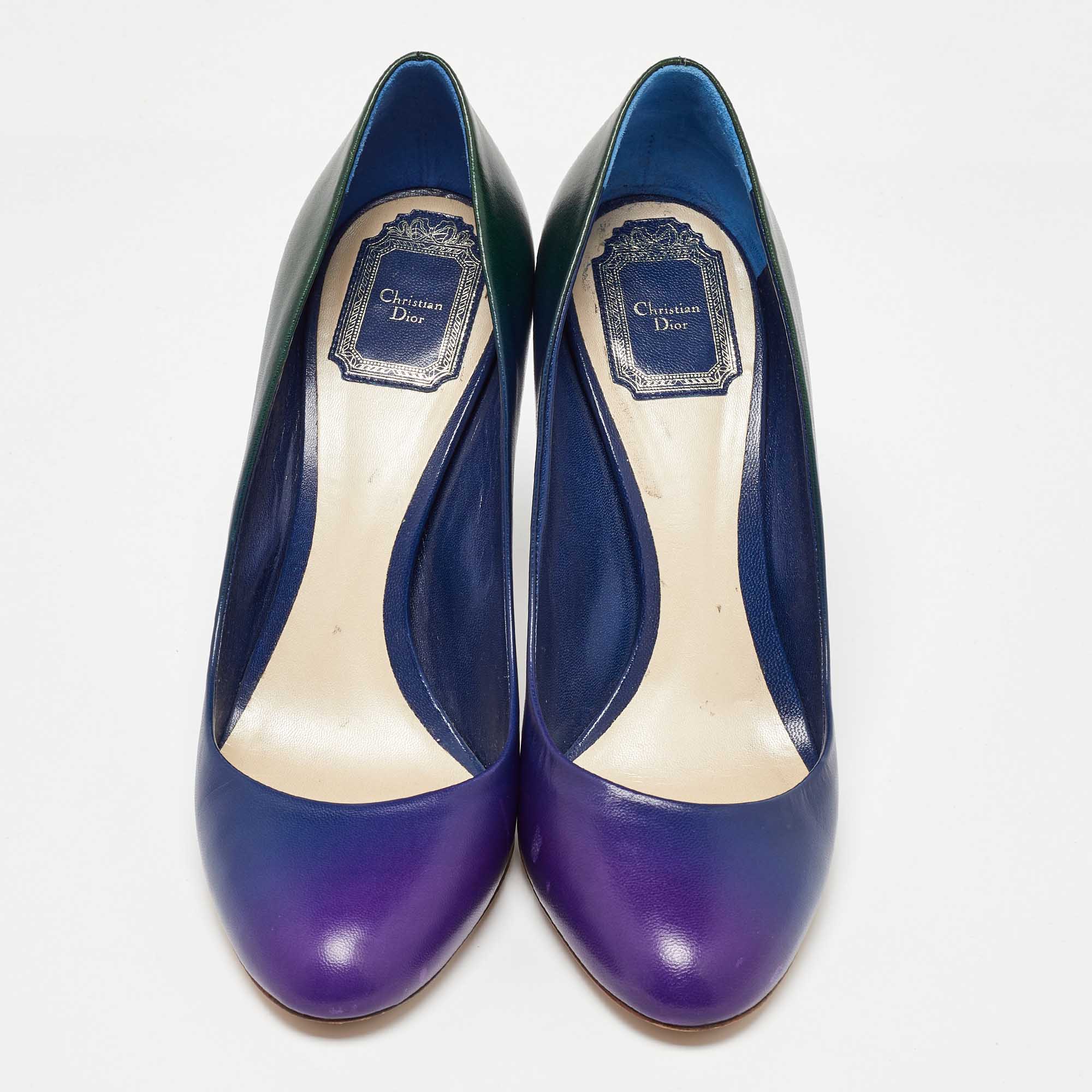 Dior Blue/Green Leather Round Toe Pumps Size 40