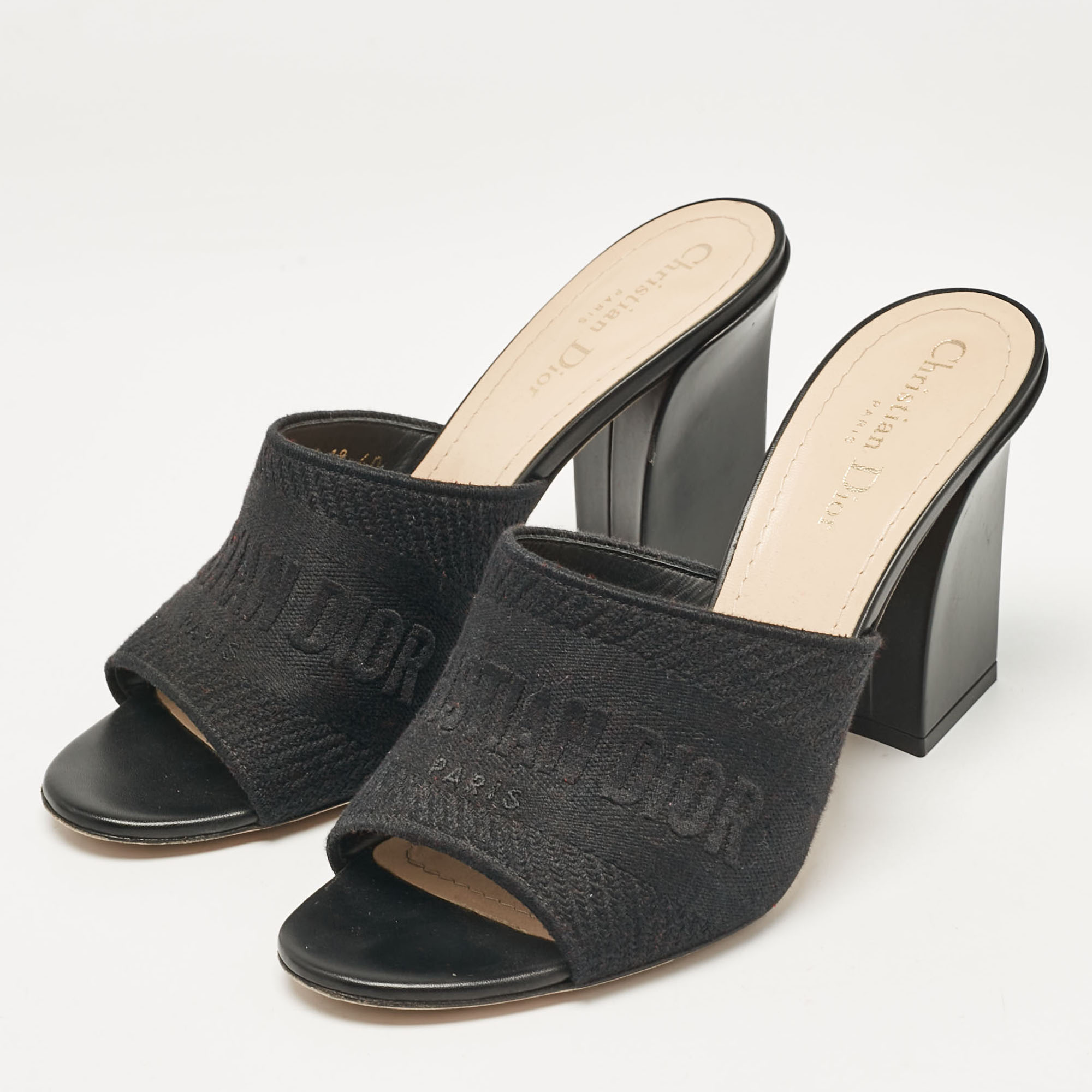 Dior Black Canvas Dway Slide Sandals Size 40