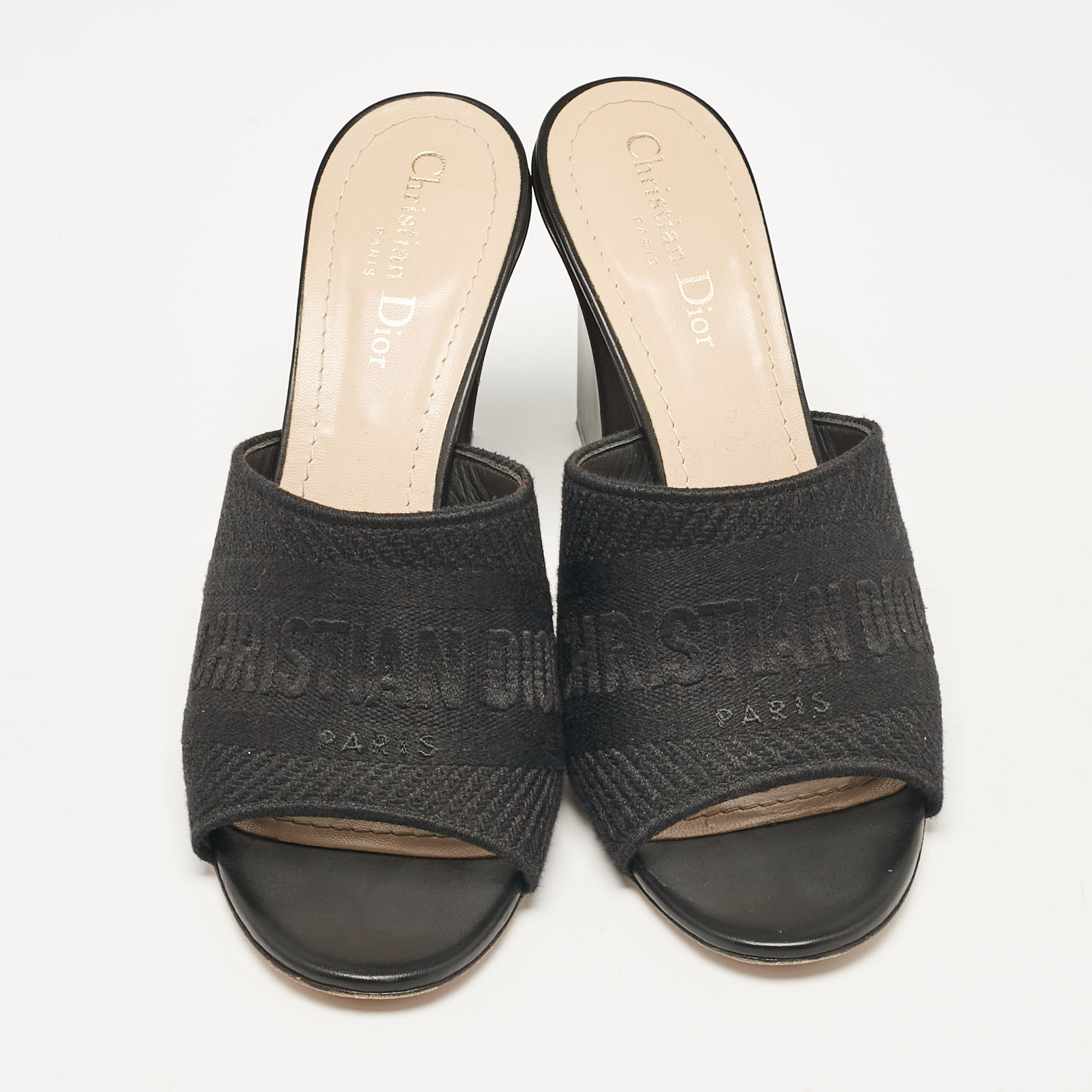 Dior Black Canvas Dway Slide Sandals Size 40