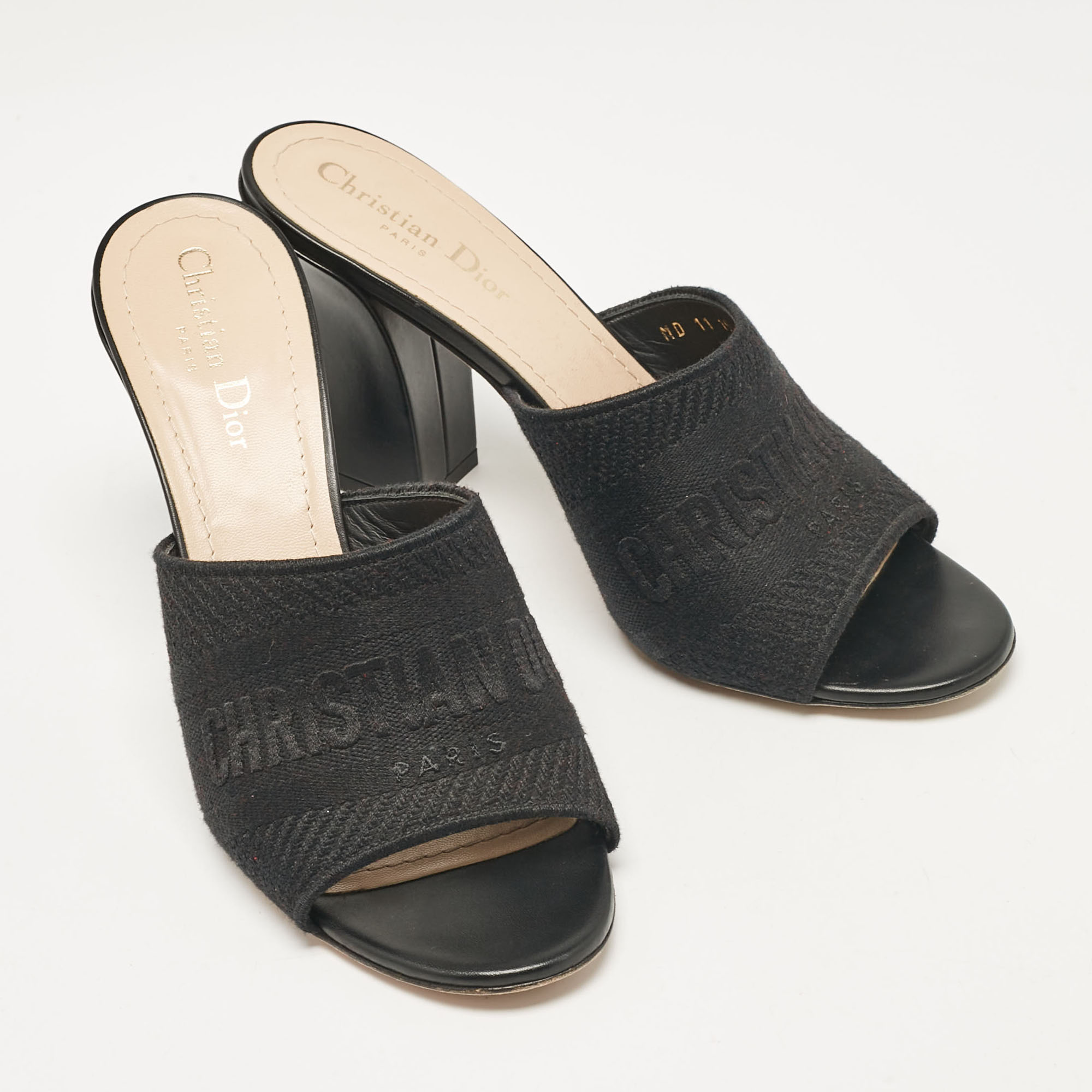 Dior Black Canvas Dway Slide Sandals Size 40