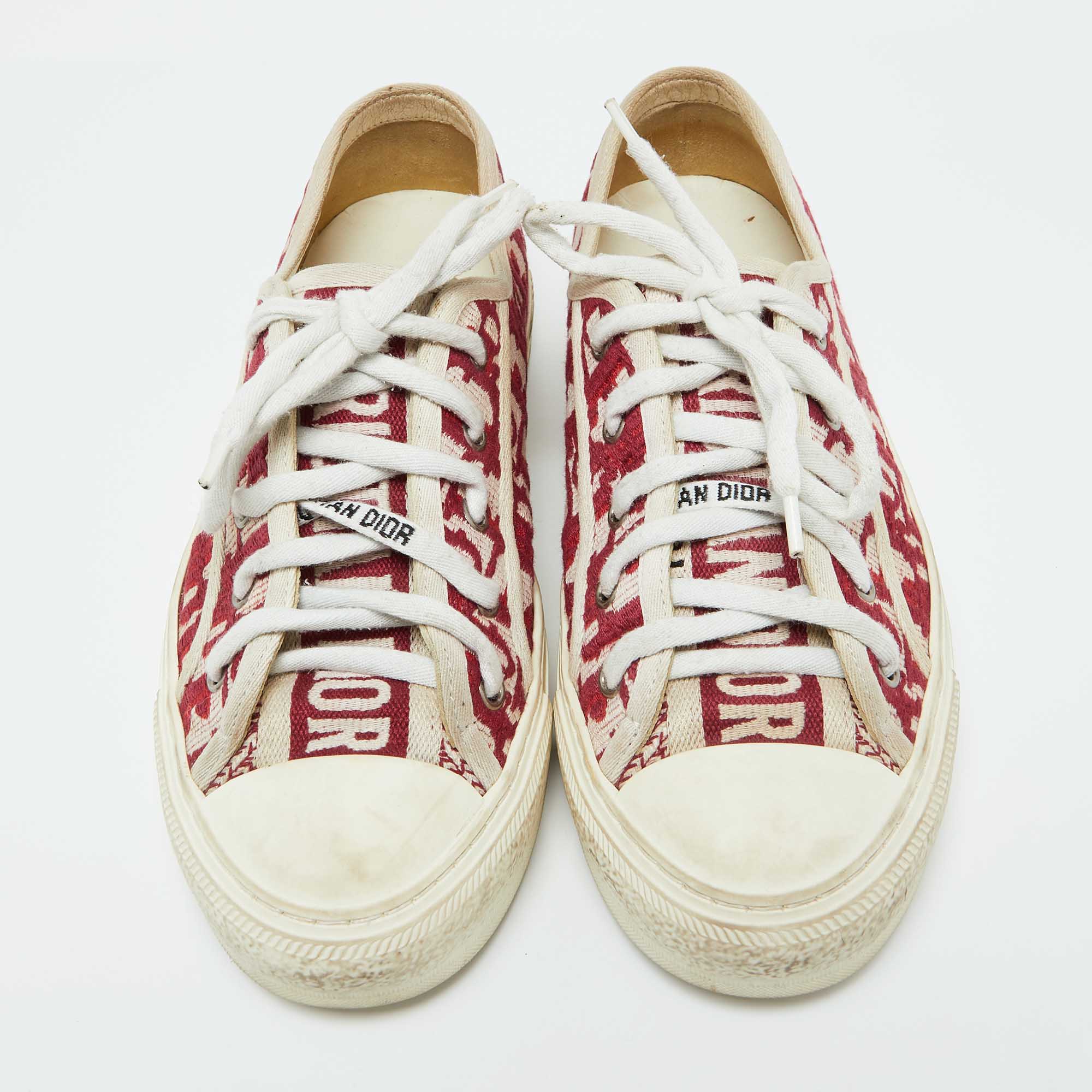 Dior Red/White Oblique Canvas Walk'n'Dior Low Top Sneakers Size 38.5