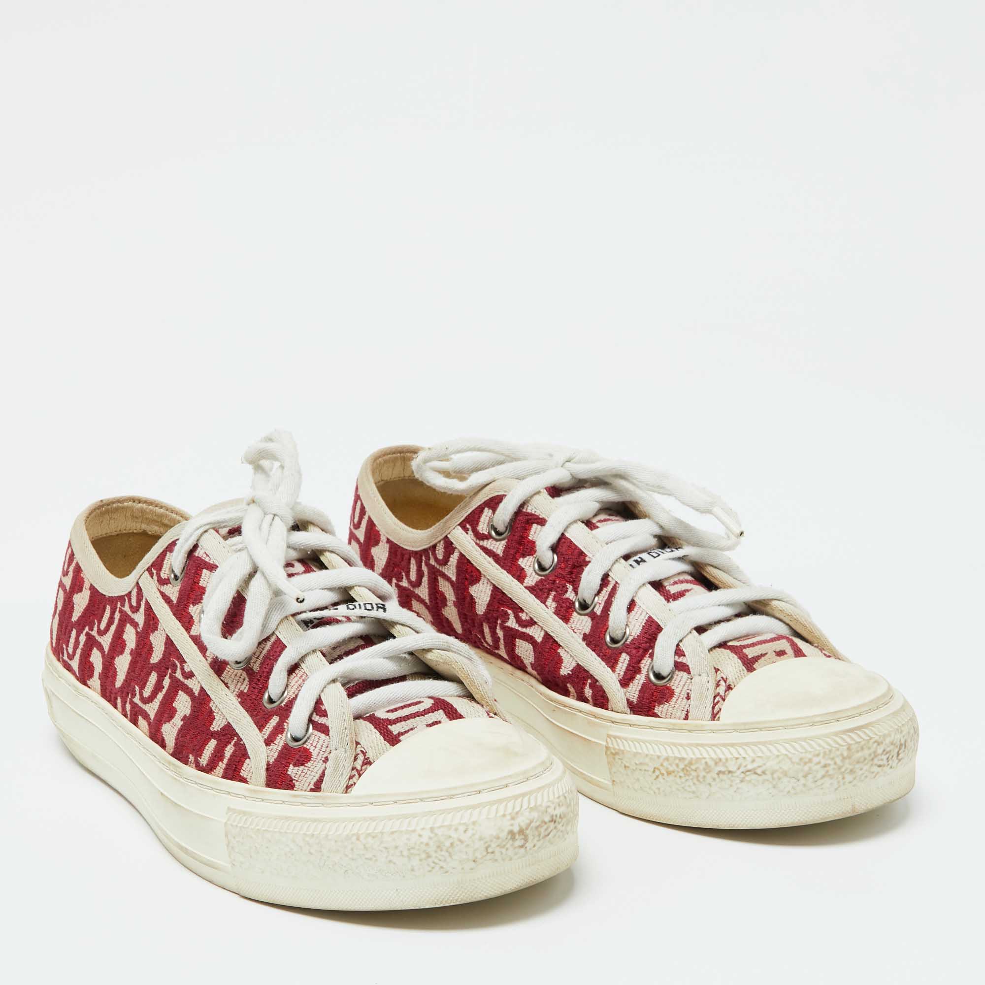 Dior Red/White Oblique Canvas Walk'n'Dior Low Top Sneakers Size 38.5