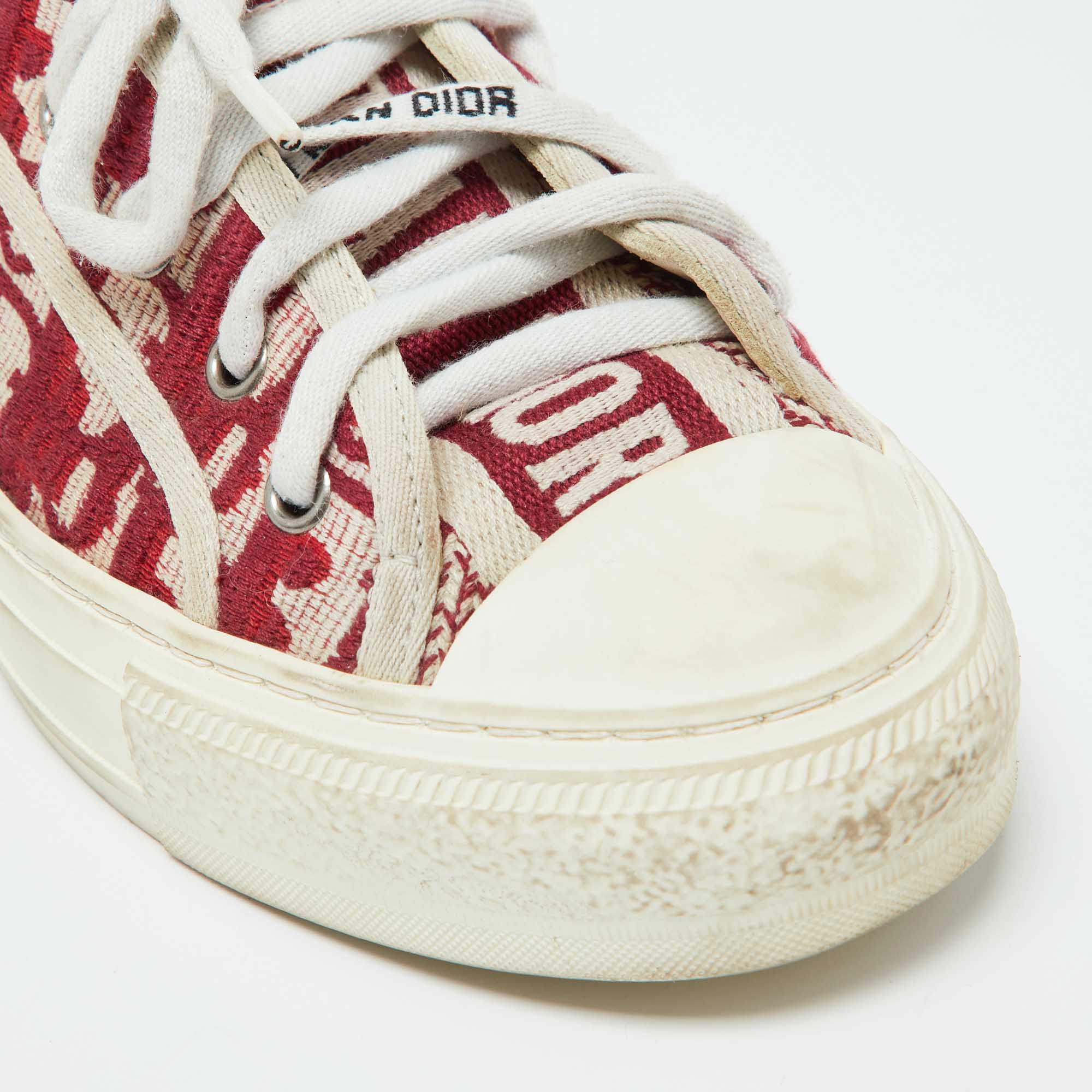 Dior Red/White Oblique Canvas Walk'n'Dior Low Top Sneakers Size 38.5