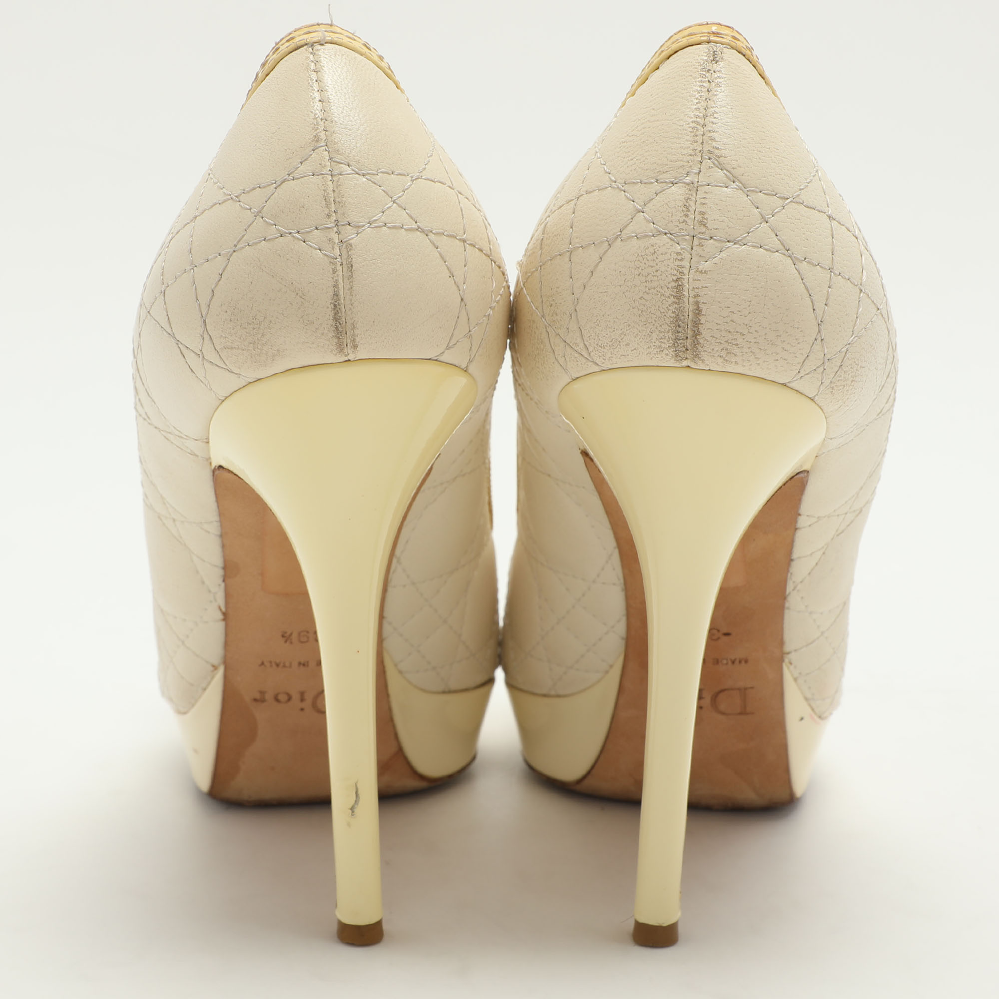 Dior Cream Cannage Patent And Leather Bow Peep Toe Pumps Size 39.5