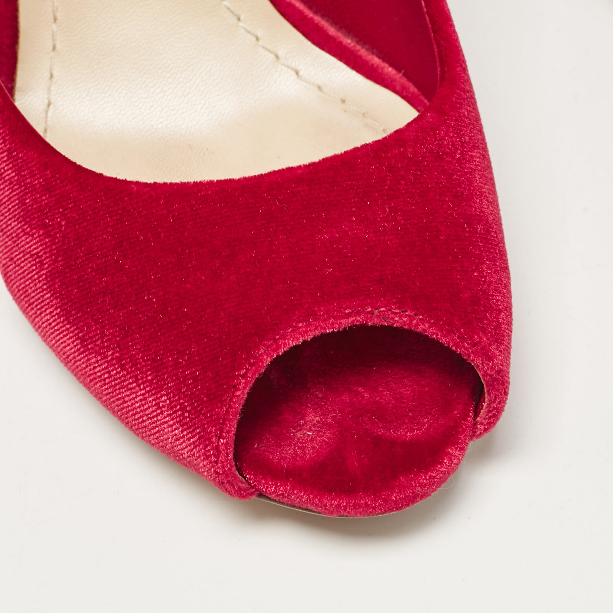 Dior Red Velvet Peep Toe Wedge Pumps Size 38