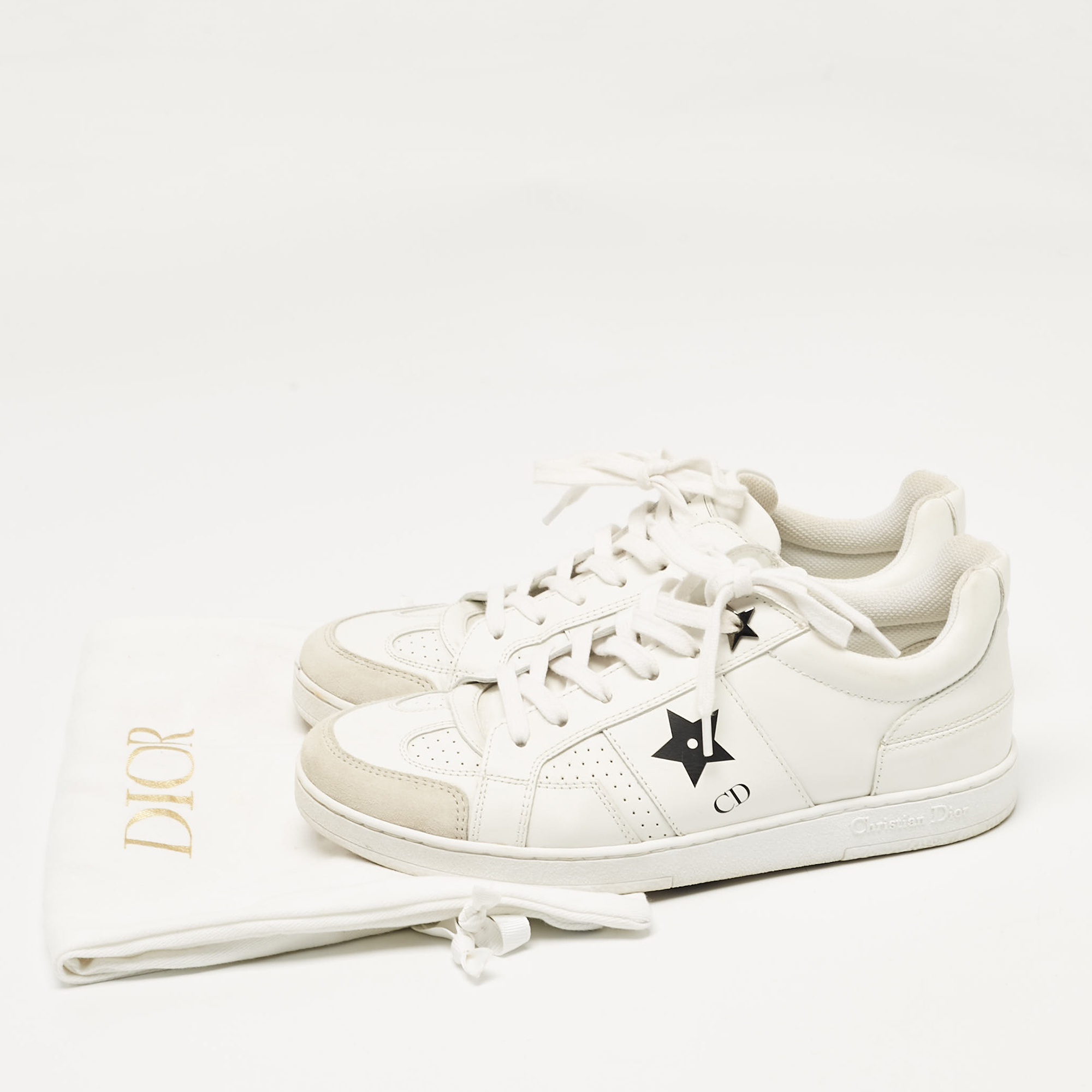 Dior White Suede And Leather Star Lace Up Sneakers Size 35