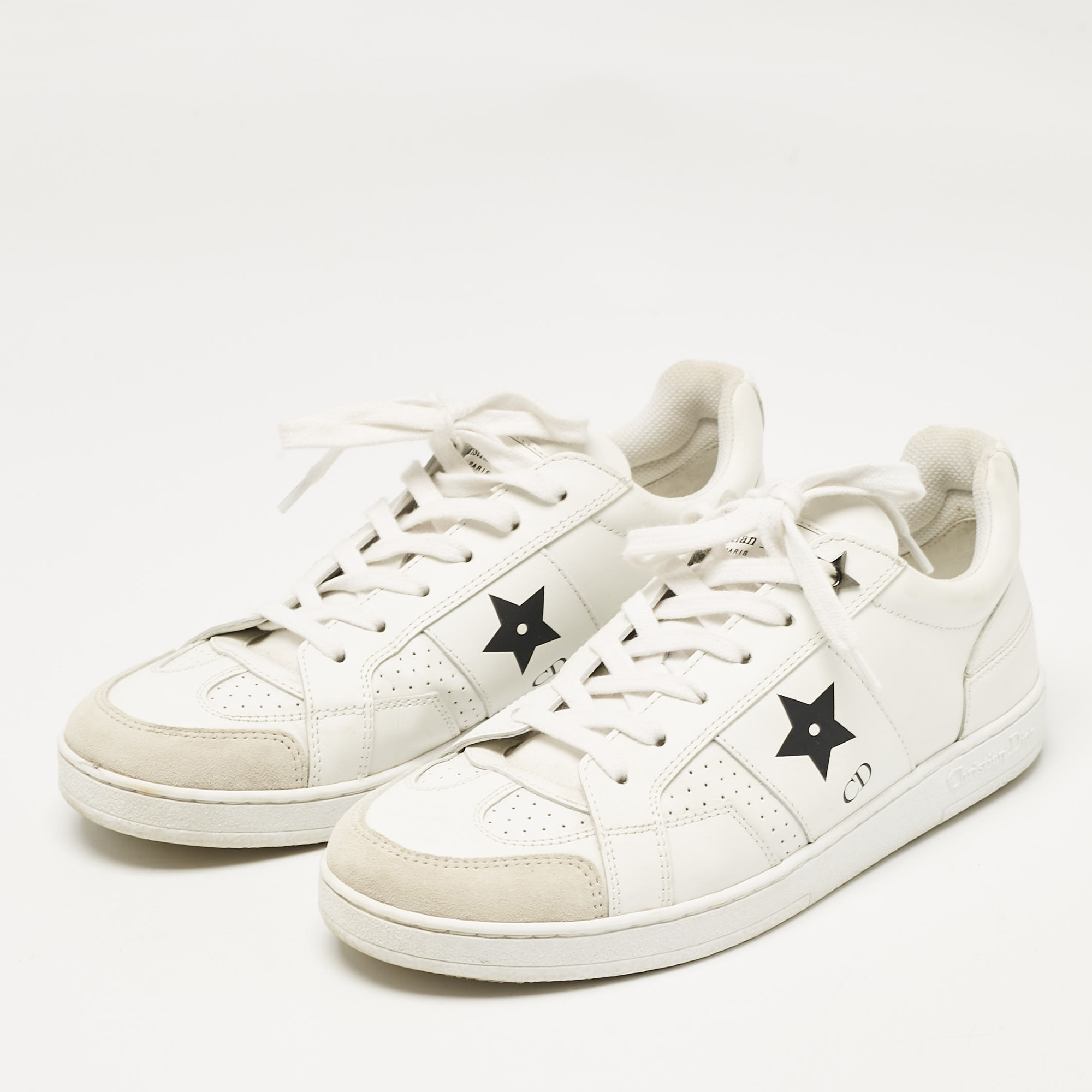 Dior White Suede And Leather Star Lace Up Sneakers Size 35