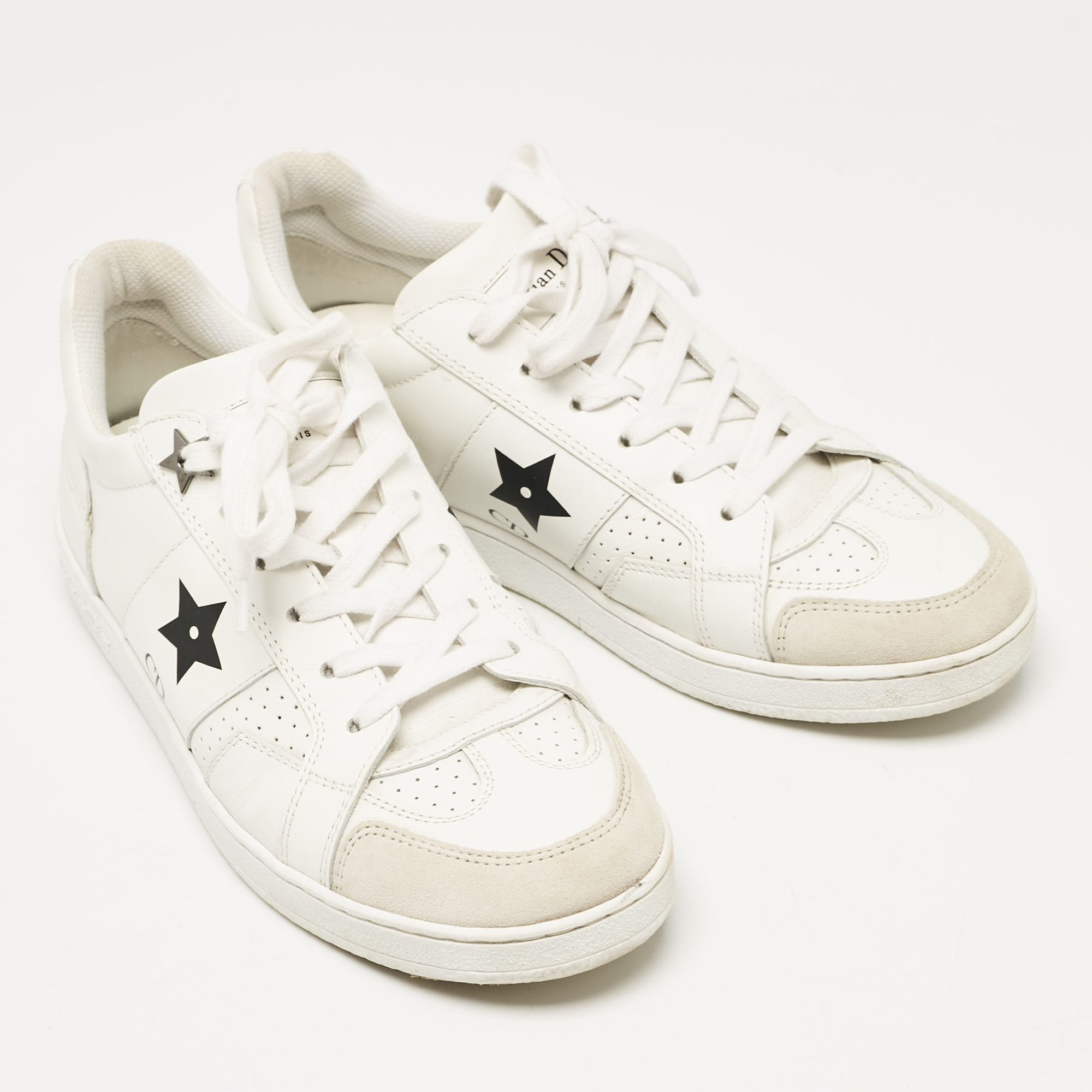 Dior White Suede And Leather Star Lace Up Sneakers Size 35