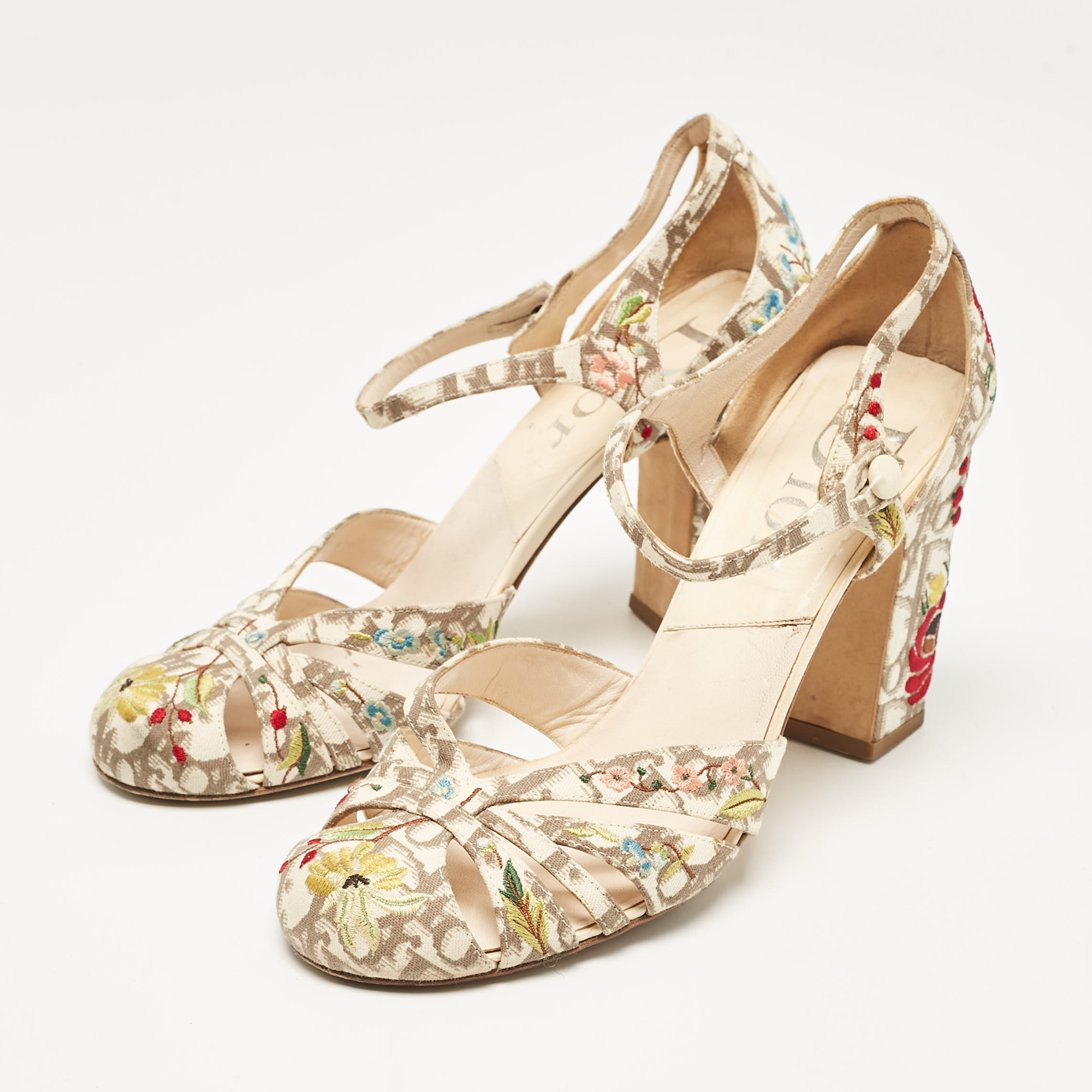 Dior Multicolor Canvas Floral Embroidered Diorissimo  Mary Jane Pumps Size 39