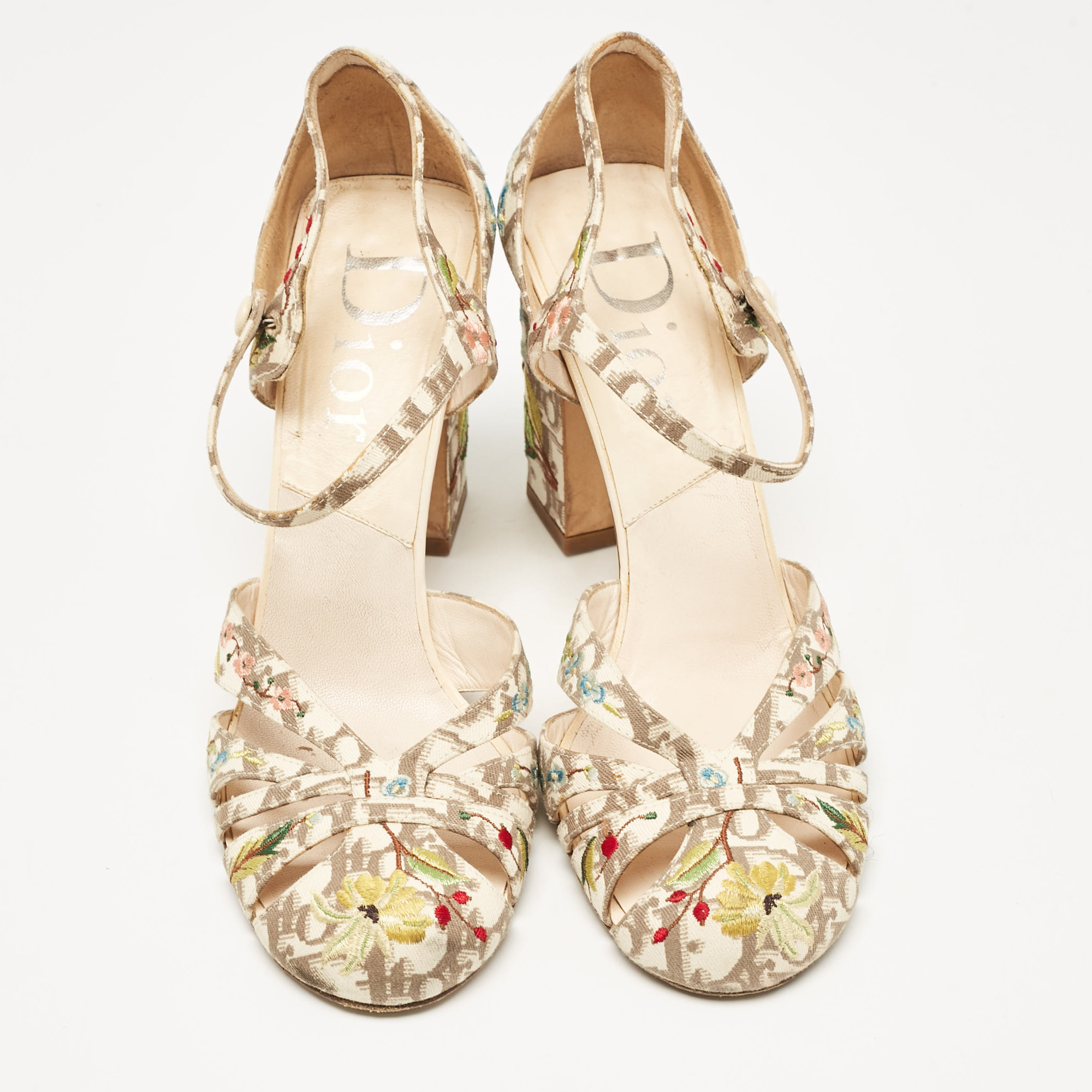 Dior Multicolor Canvas Floral Embroidered Diorissimo  Mary Jane Pumps Size 39