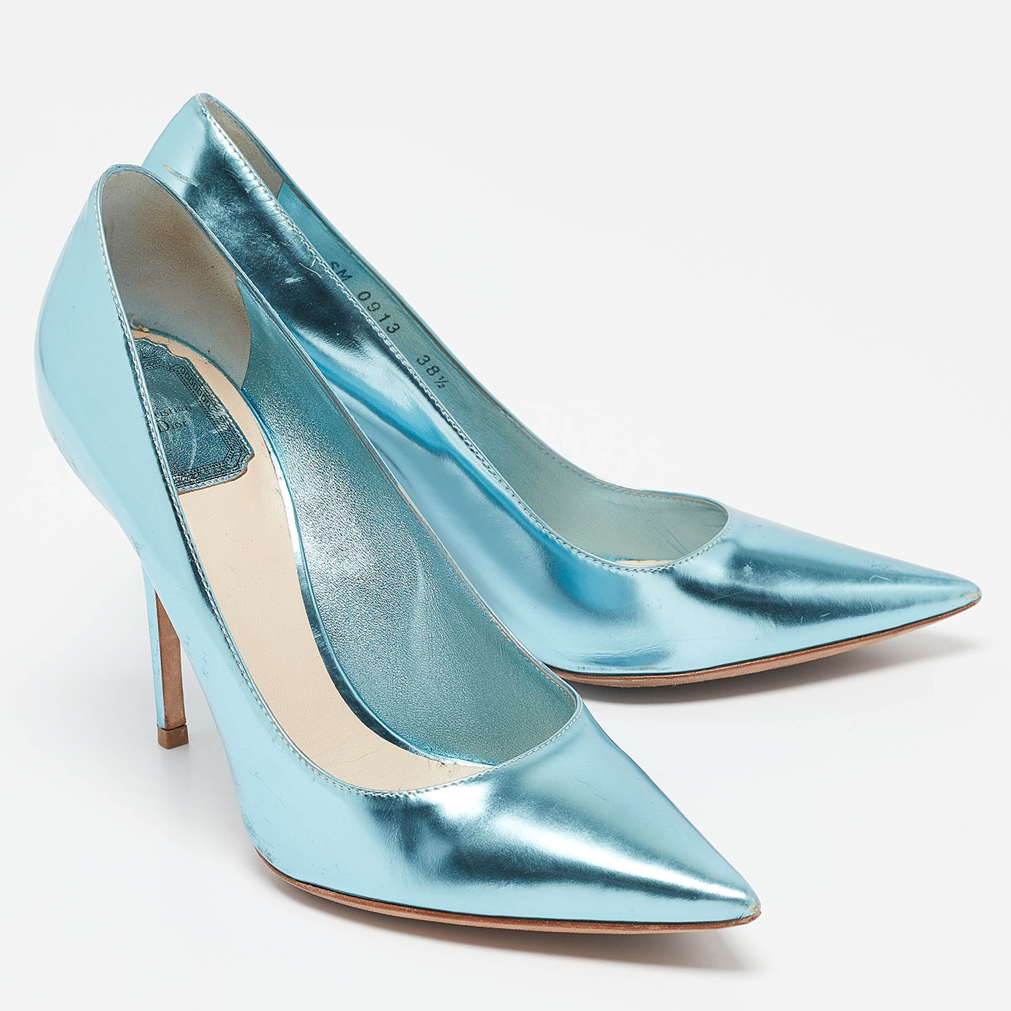 Dior Metallic Blue Leather Cherie Pumps Size 38.5