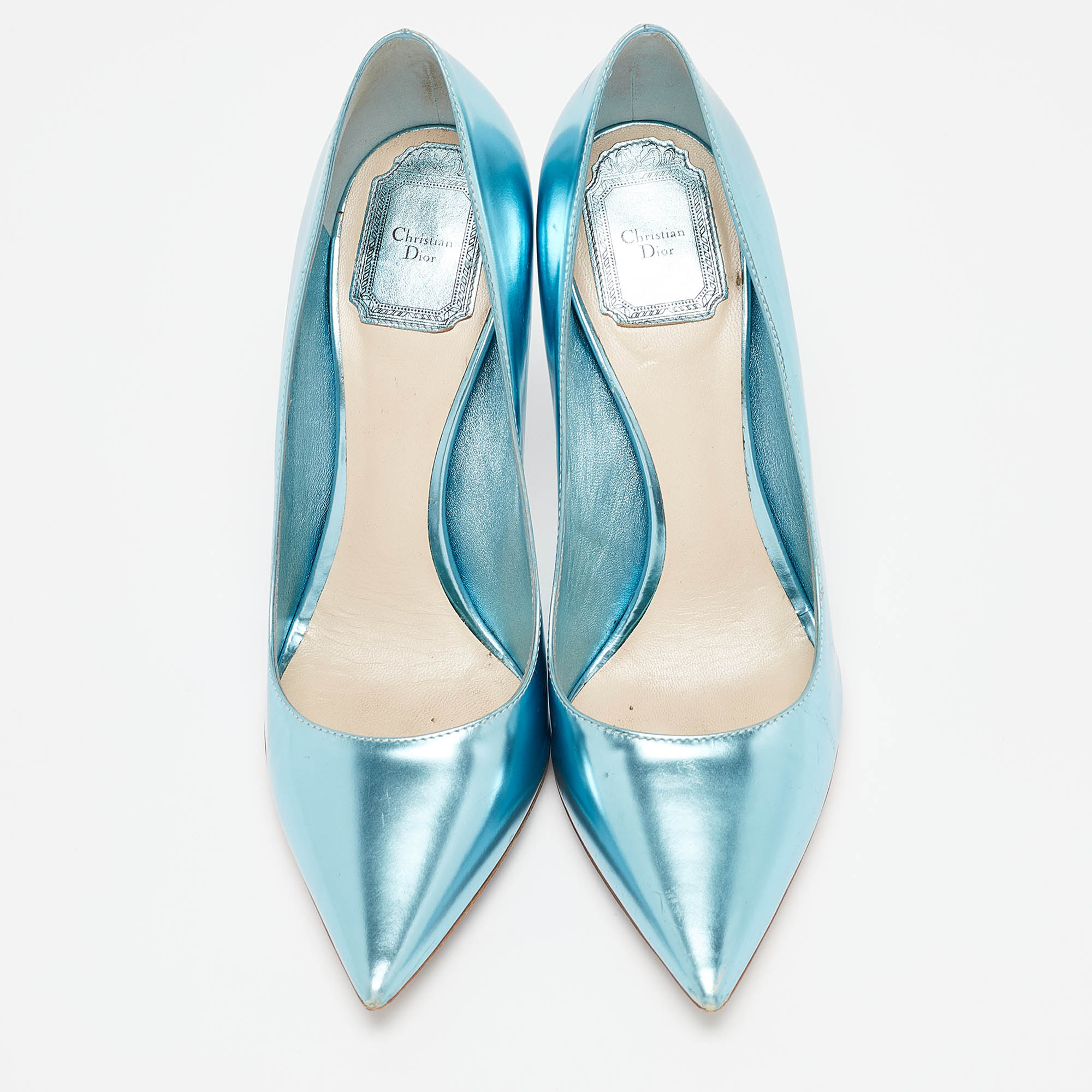 Dior Metallic Blue Leather Cherie Pumps Size 38.5