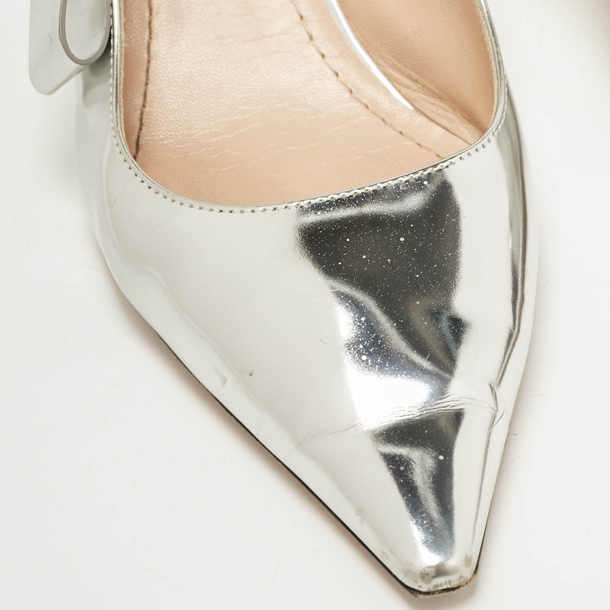 Dior Silver Leather Sweet-D Slingback Pumps Size 40.5