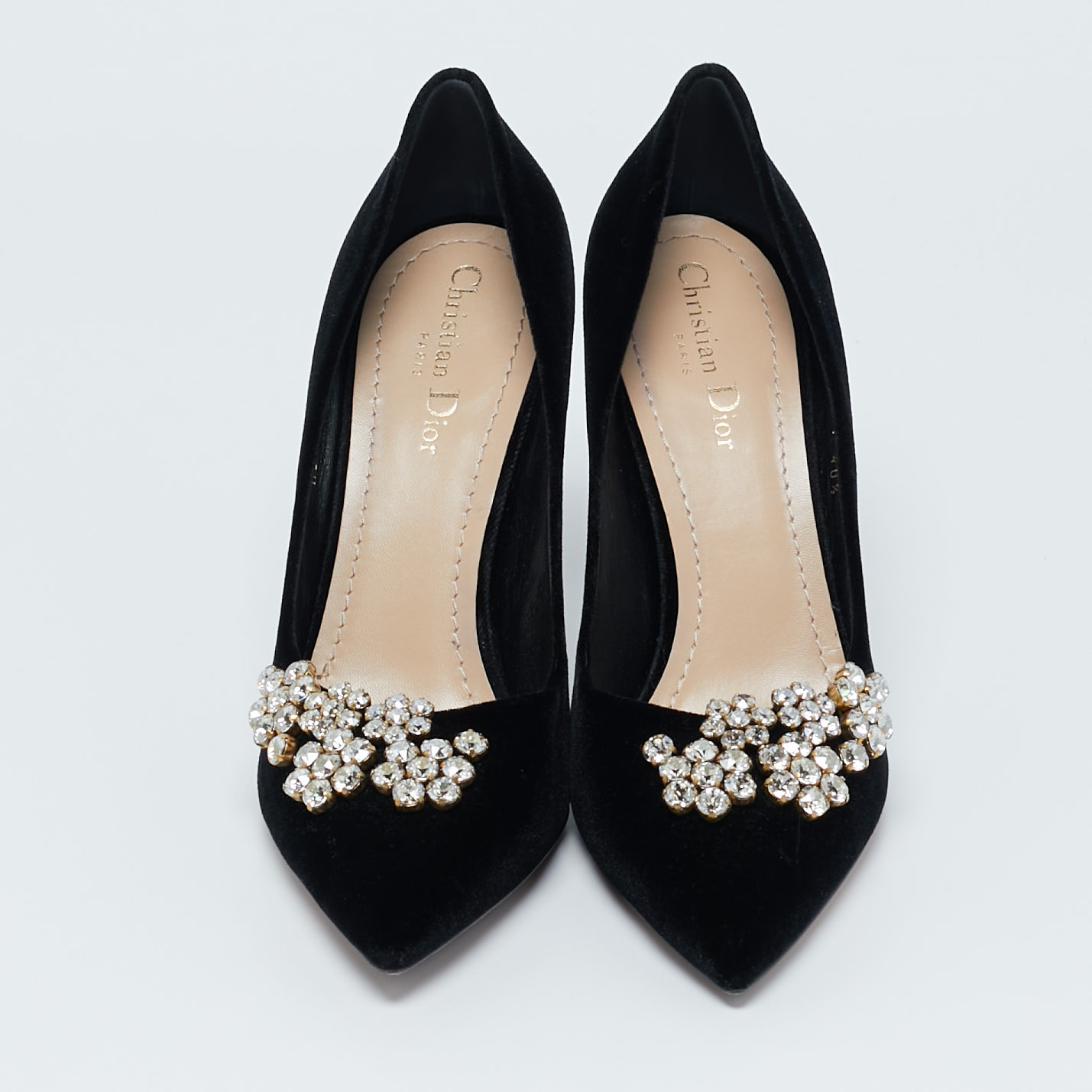 Dior Black Velvet Crystal Embellished Dior Soul Pumps Size 40.5