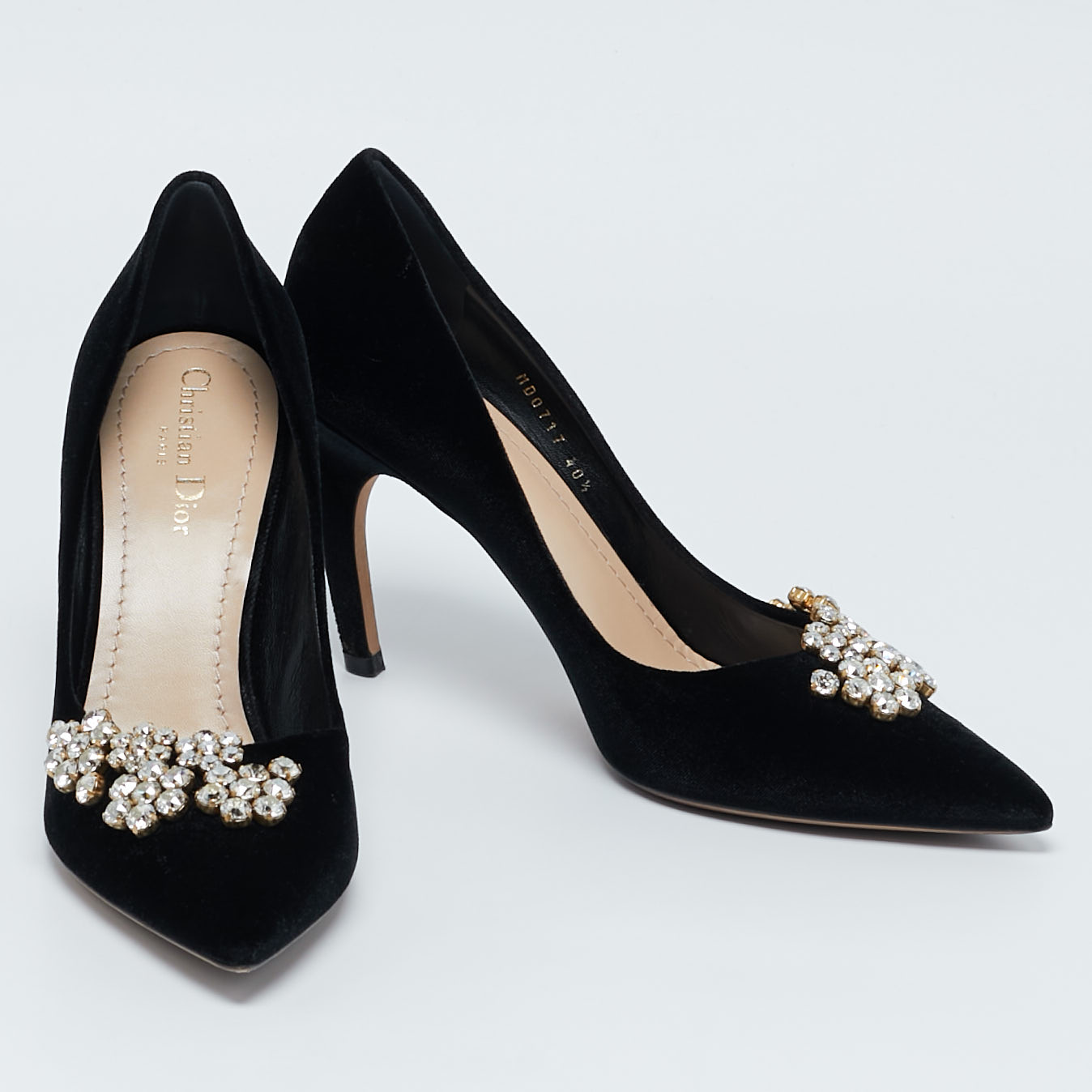 Dior Black Velvet Crystal Embellished Dior Soul Pumps Size 40.5