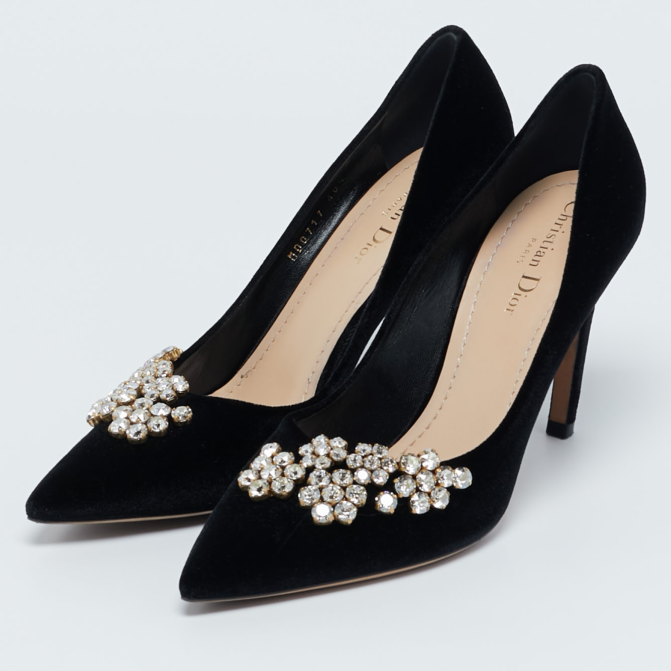 Dior Black Velvet Crystal Embellished Dior Soul Pumps Size 40.5