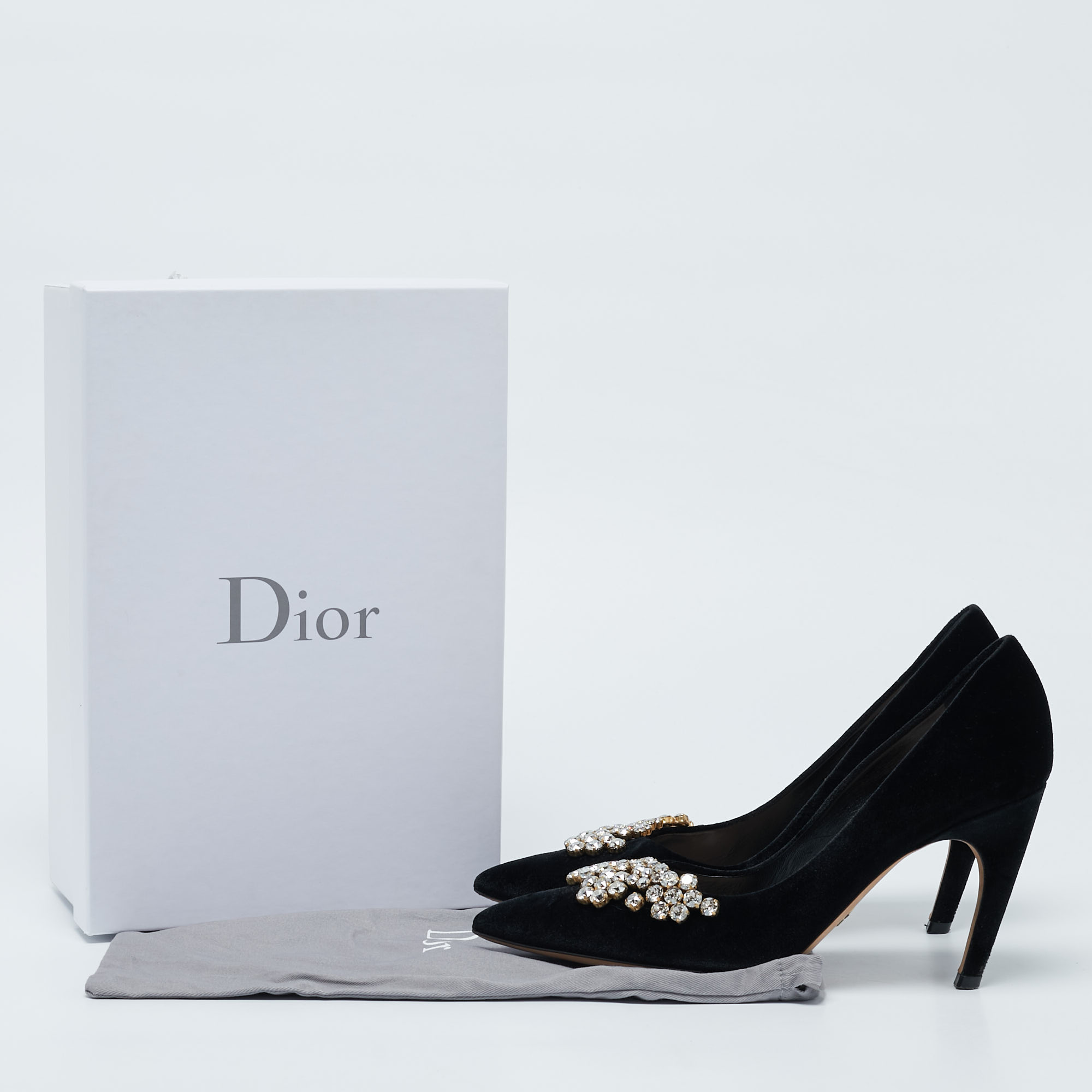 Dior Black Velvet Crystal Embellished Dior Soul Pumps Size 40.5