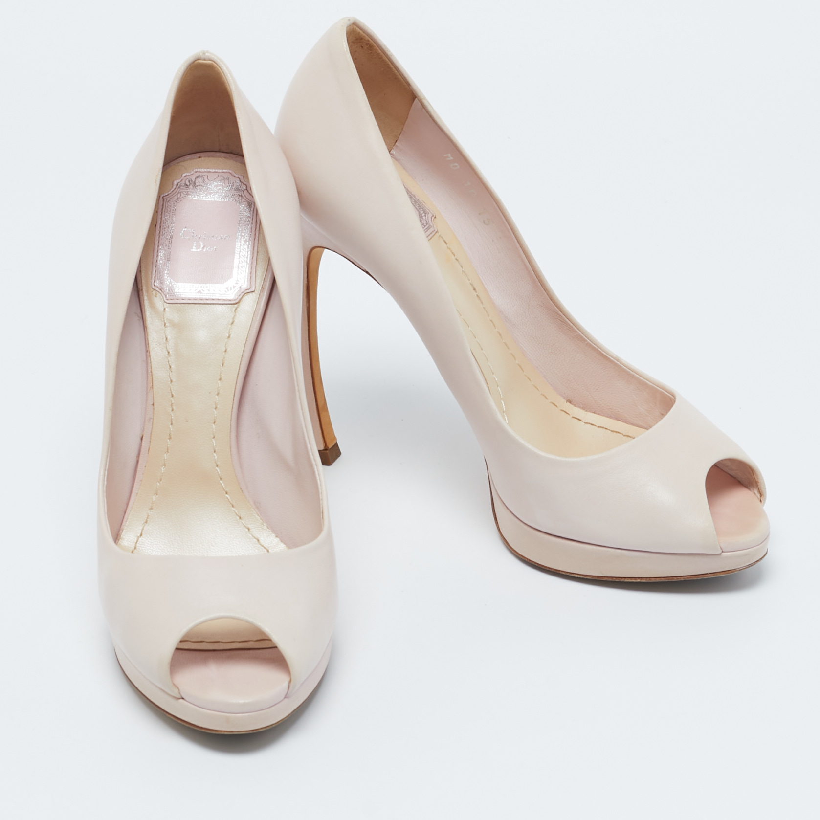 Dior Beige Leather Miss Dior Peep Toe Pumps Size 37.5