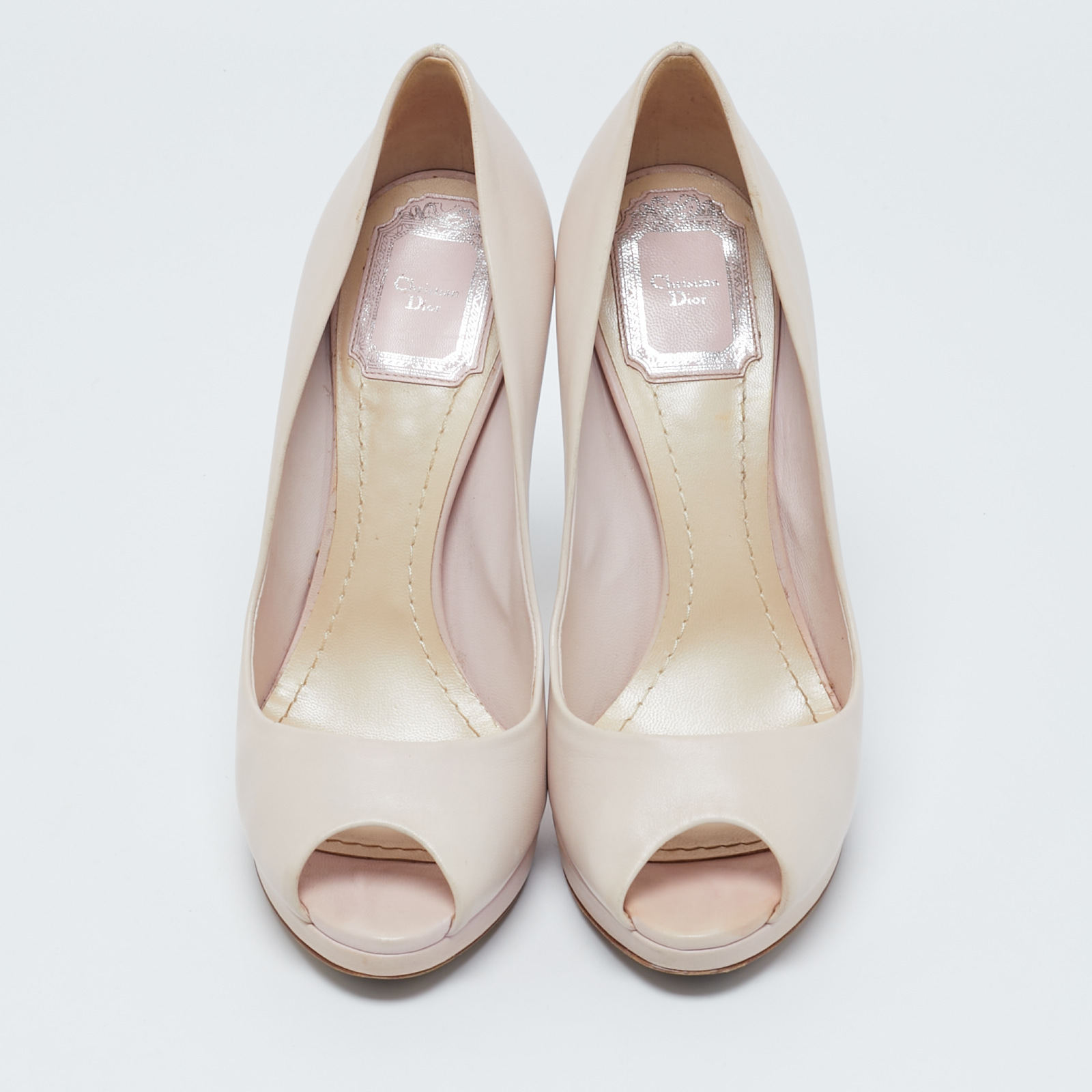 Dior Beige Leather Miss Dior Peep Toe Pumps Size 37.5