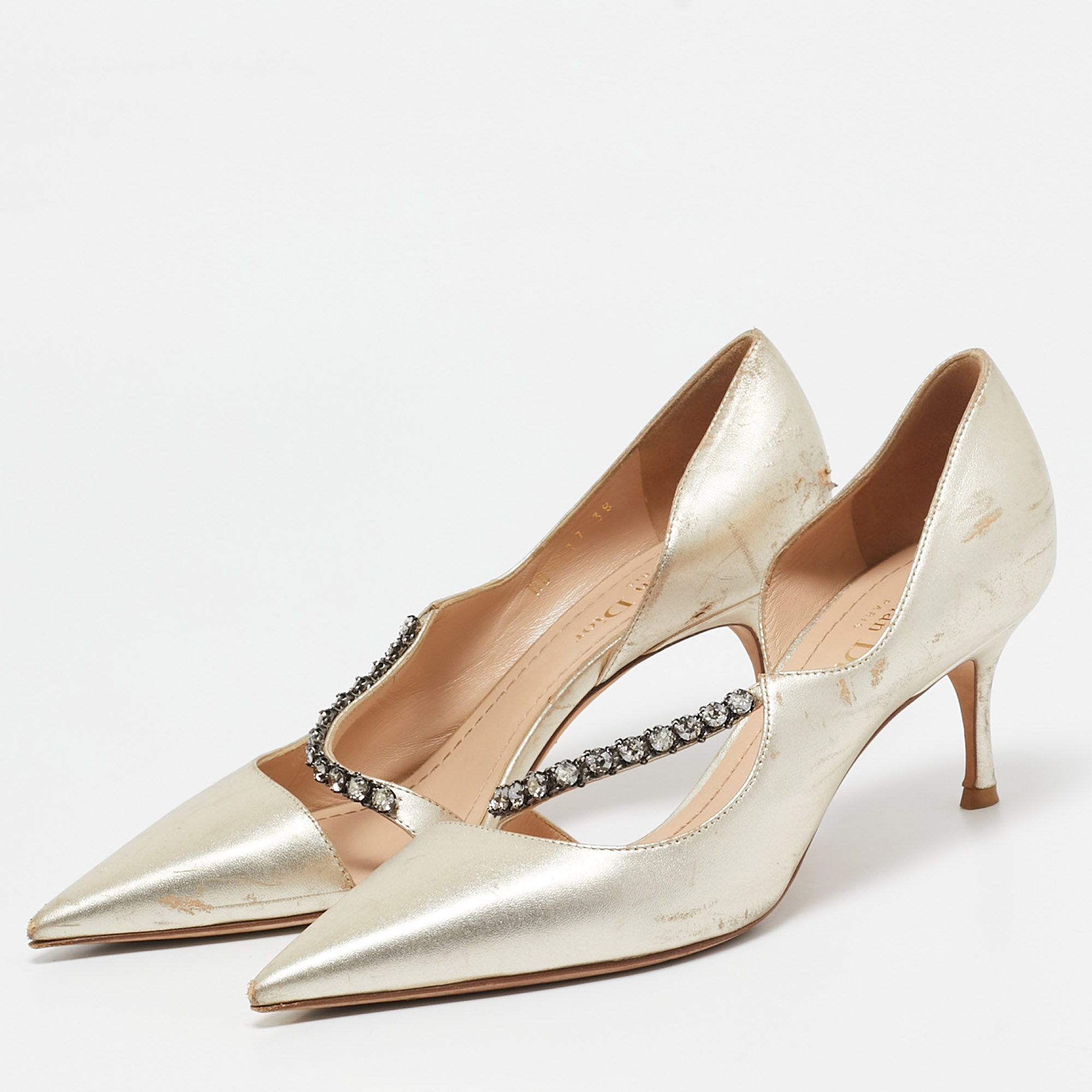 Dior Gold Leather D'orsay Pointed Toe Pumps Size 38